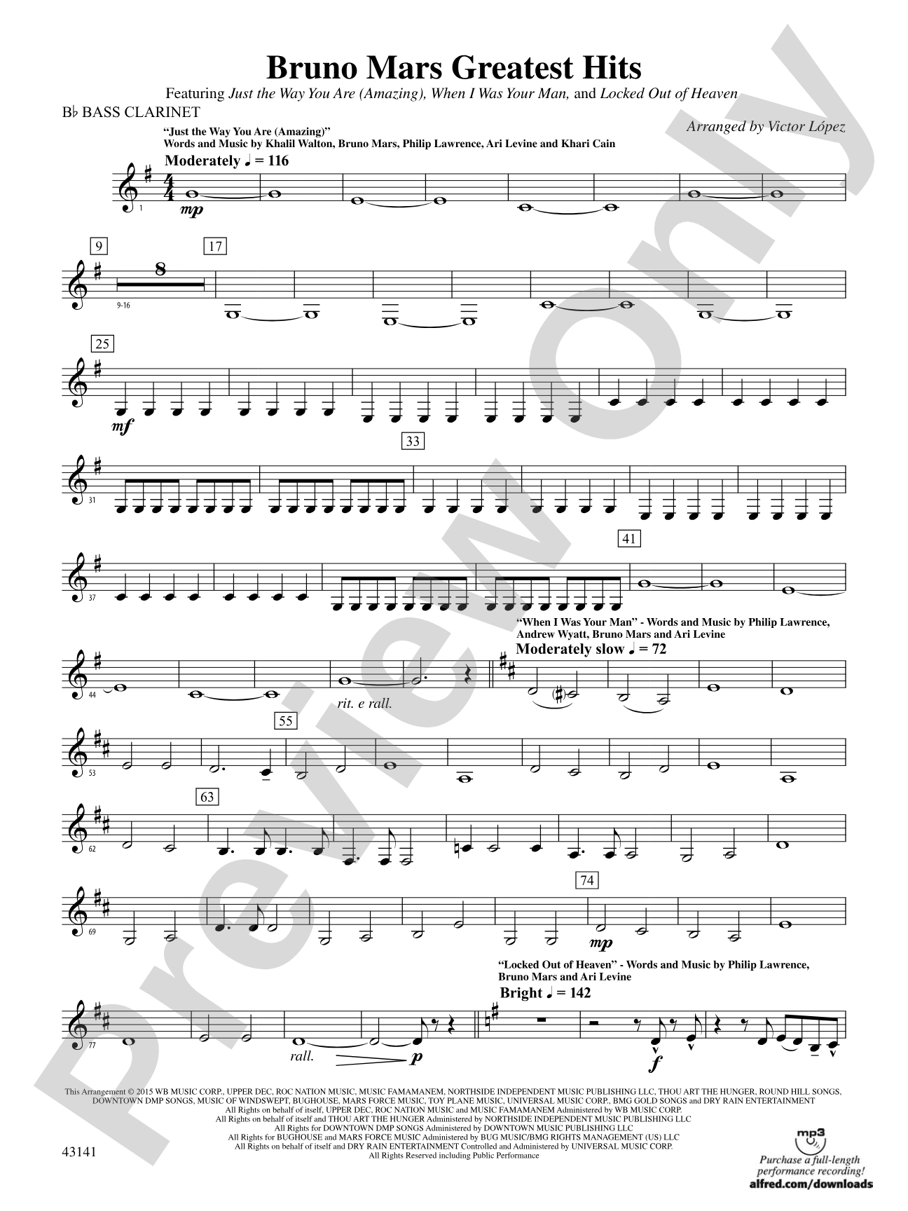 Bruno Mars Greatest Hits: B-flat Bass Clarinet