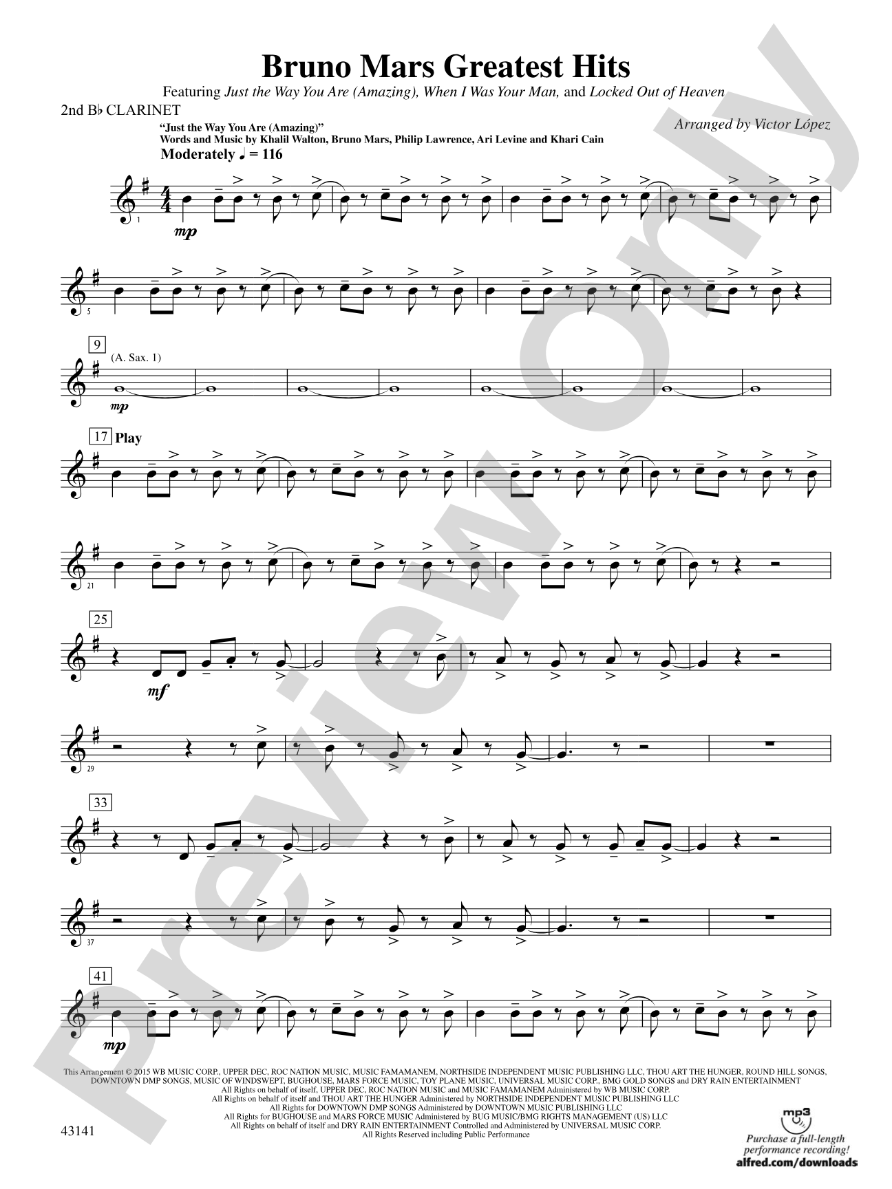 Bruno Mars Greatest Hits: 2nd B-flat Clarinet