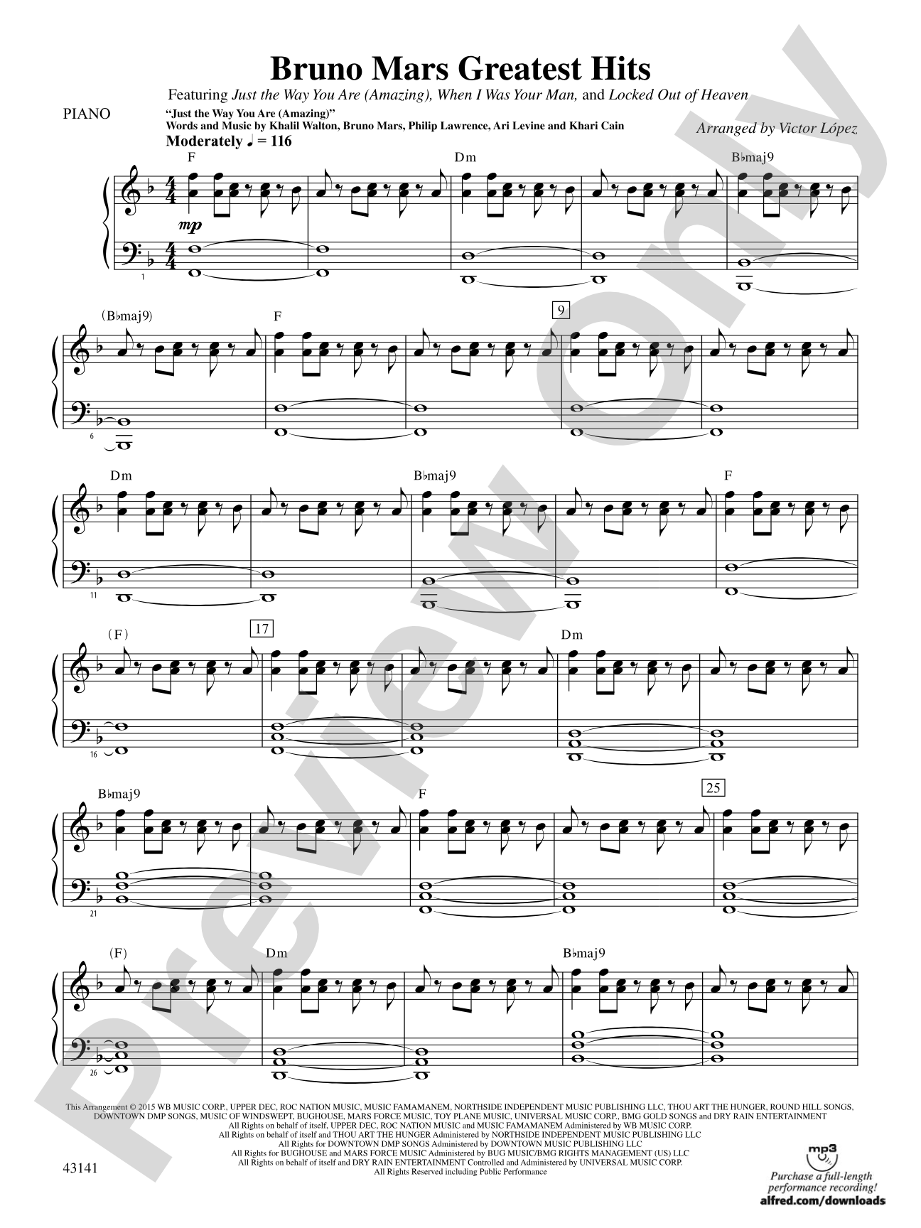 Bruno Mars Greatest Hits: Piano Accompaniment