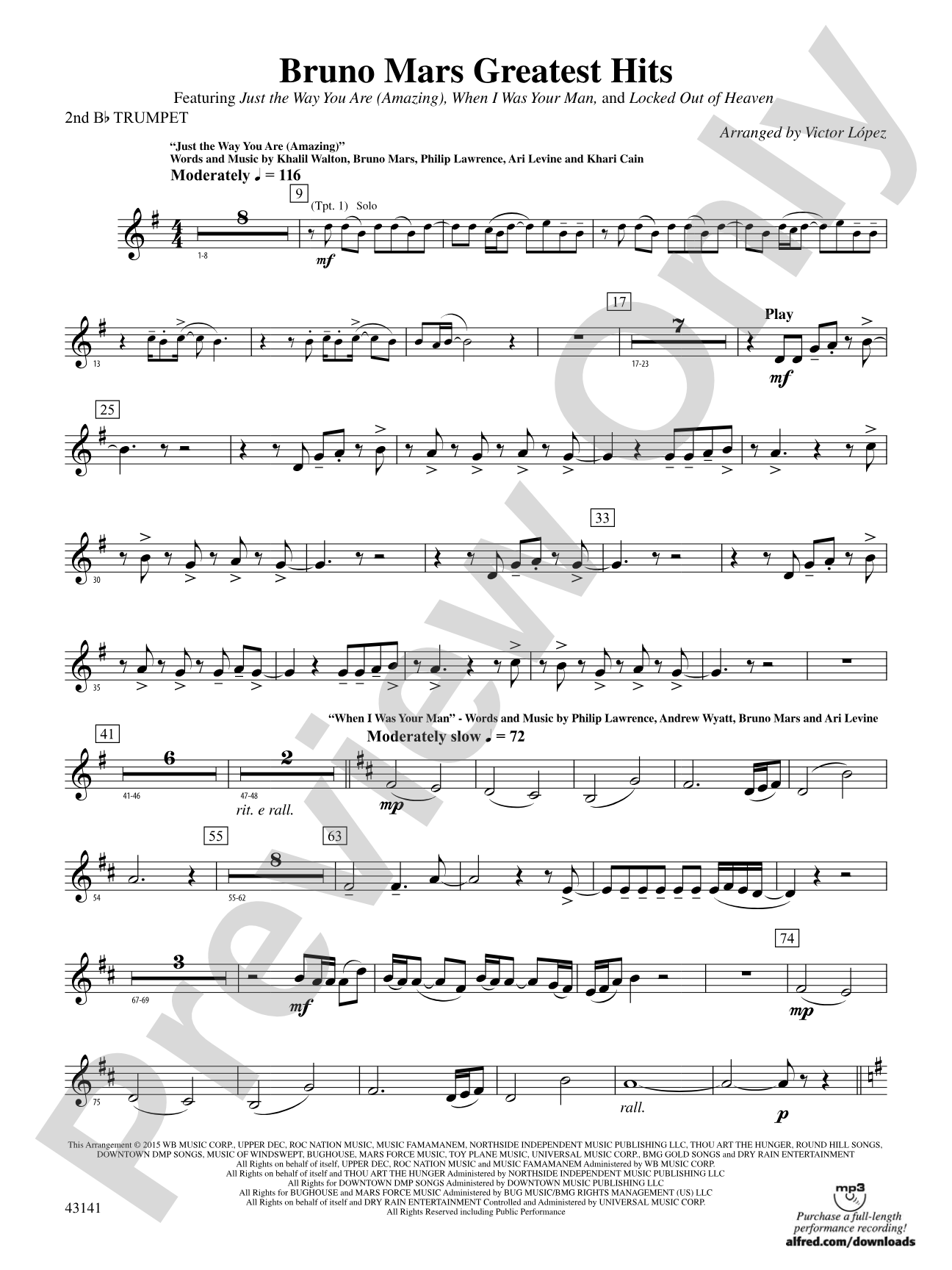 Bruno Mars Greatest Hits: 2nd B-flat Trumpet