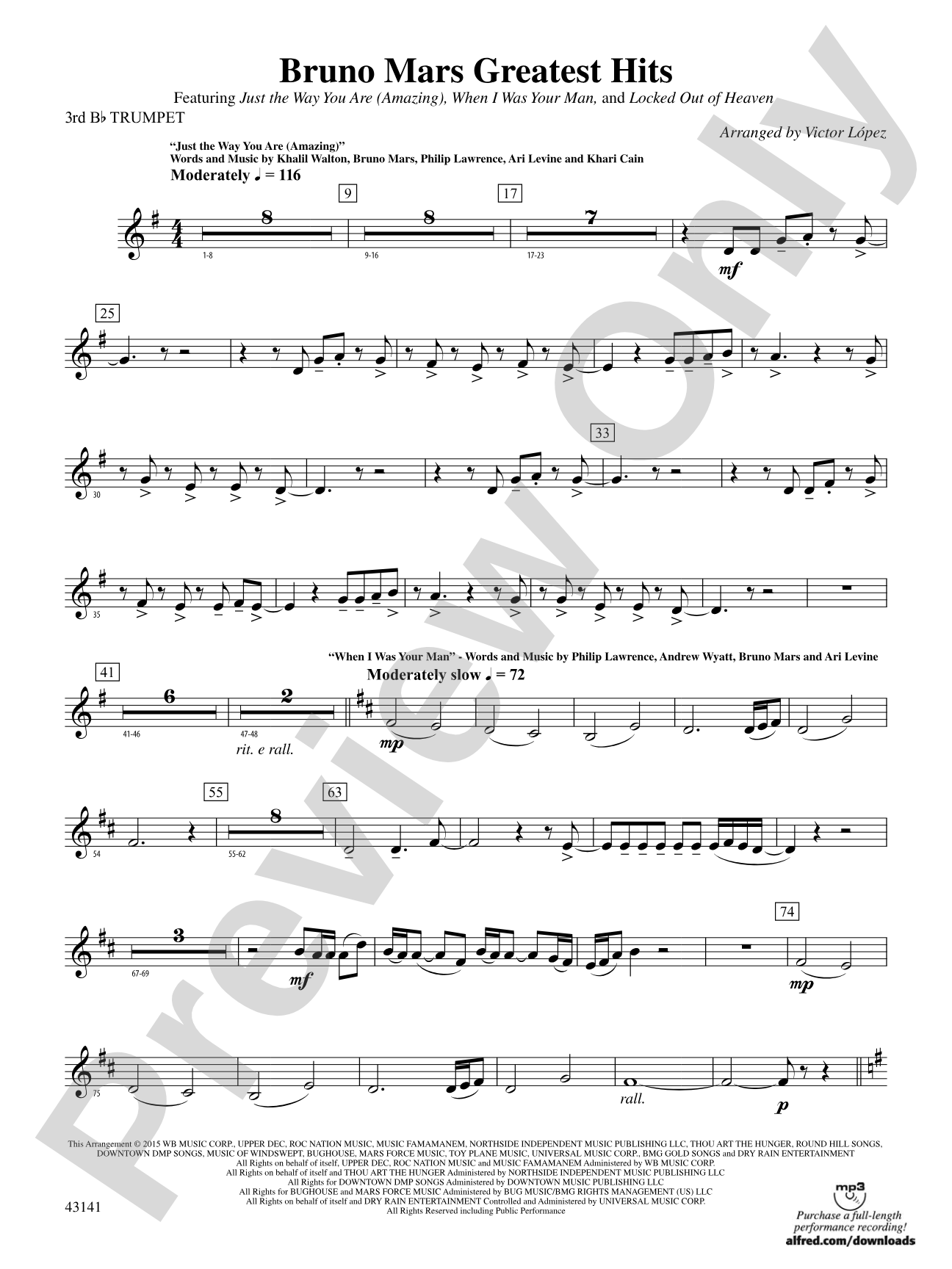 Bruno Mars Greatest Hits: 3rd B-flat Trumpet