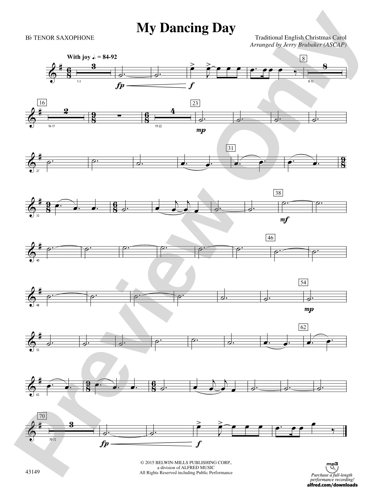 My Dancing Day: B-flat Tenor Saxophone