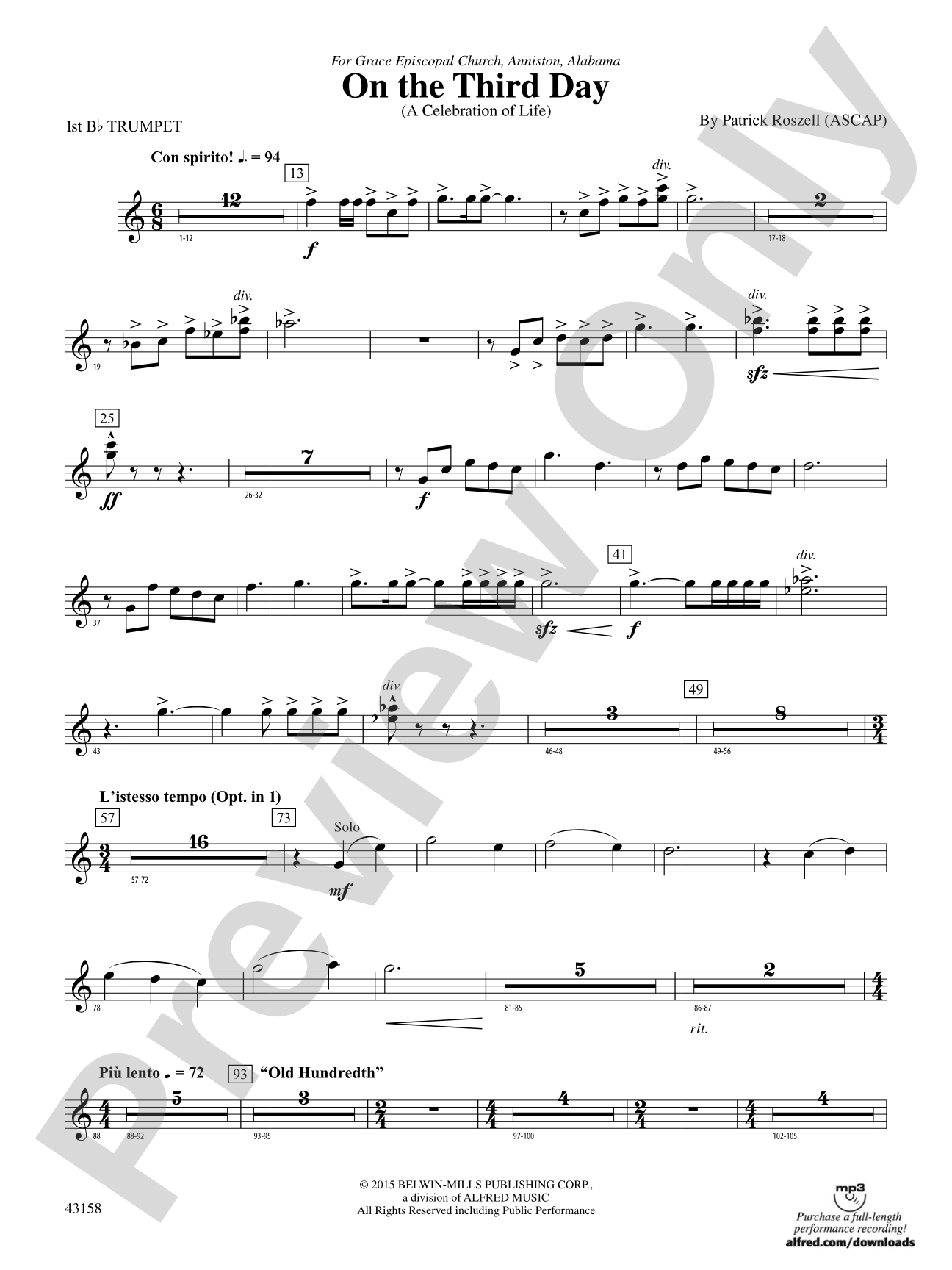 On the Third Day: 1st B-flat Trumpet