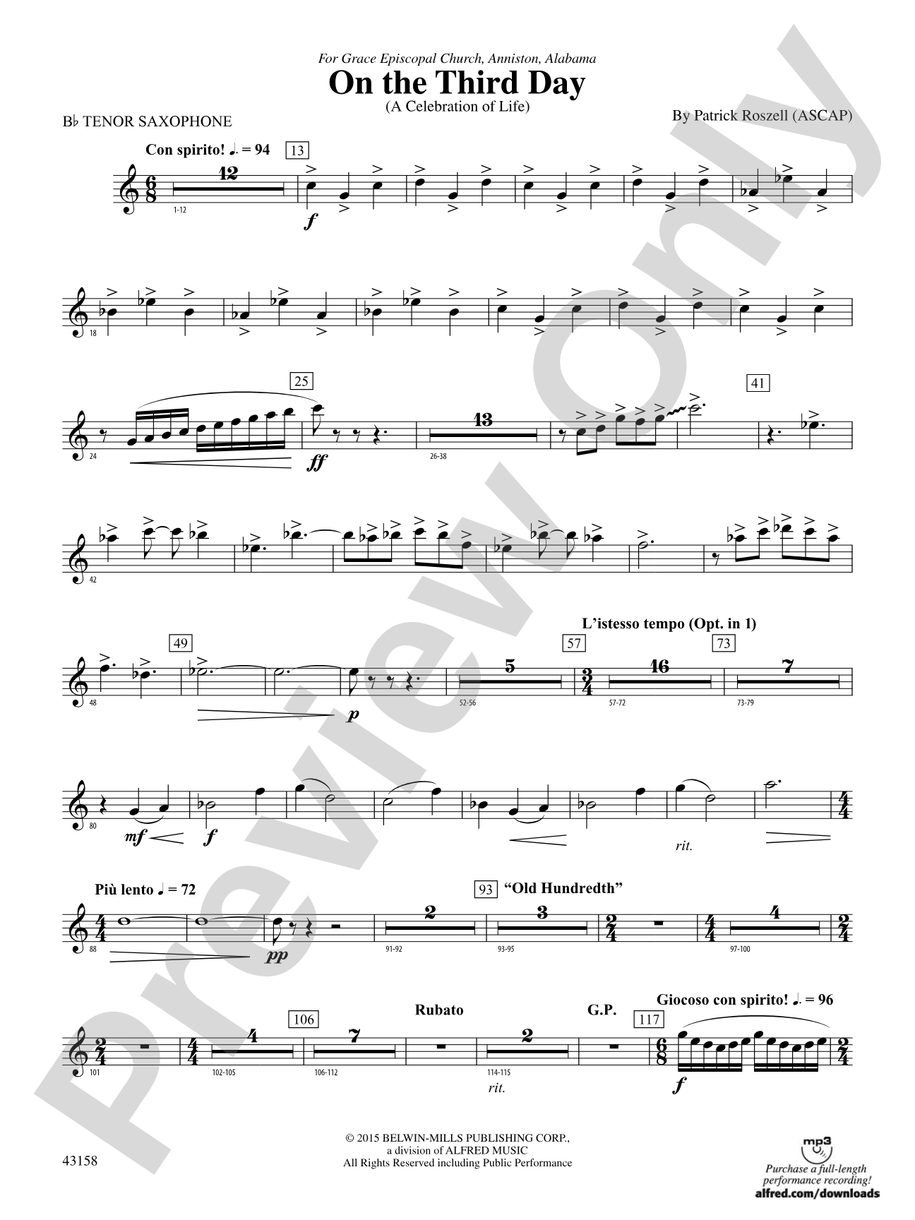 On the Third Day: B-flat Tenor Saxophone