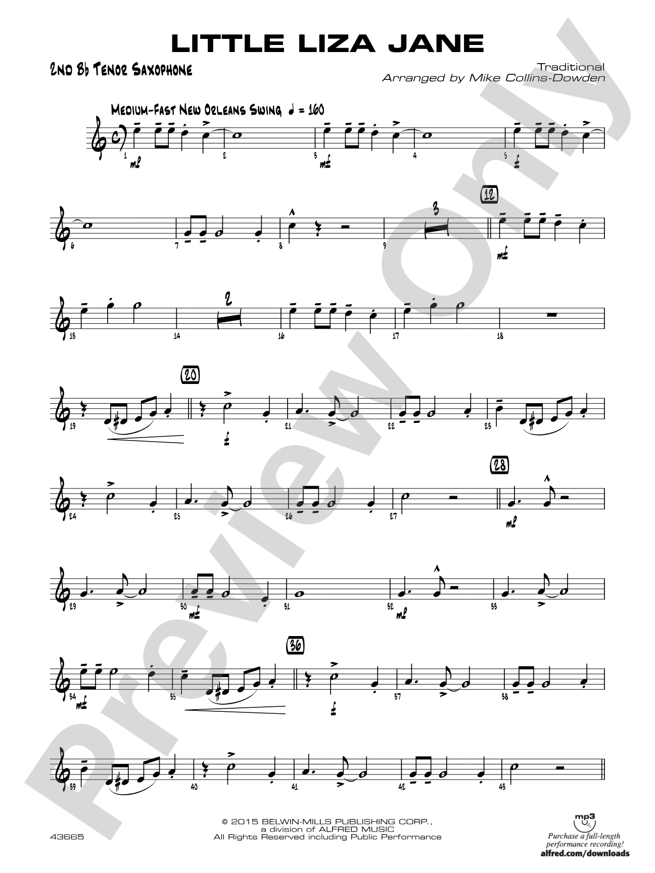 Little Liza Jane: 2nd B-flat Tenor Saxophone