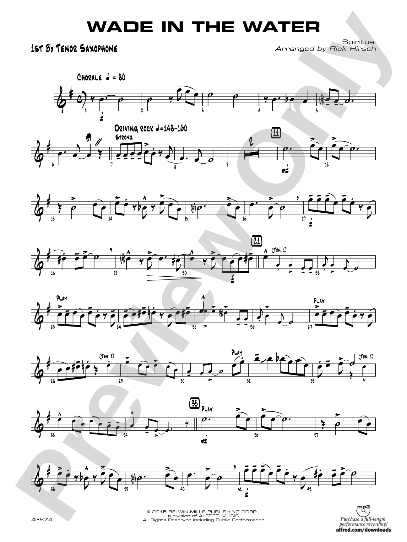 Wade in the Water: B-flat Tenor Saxophone