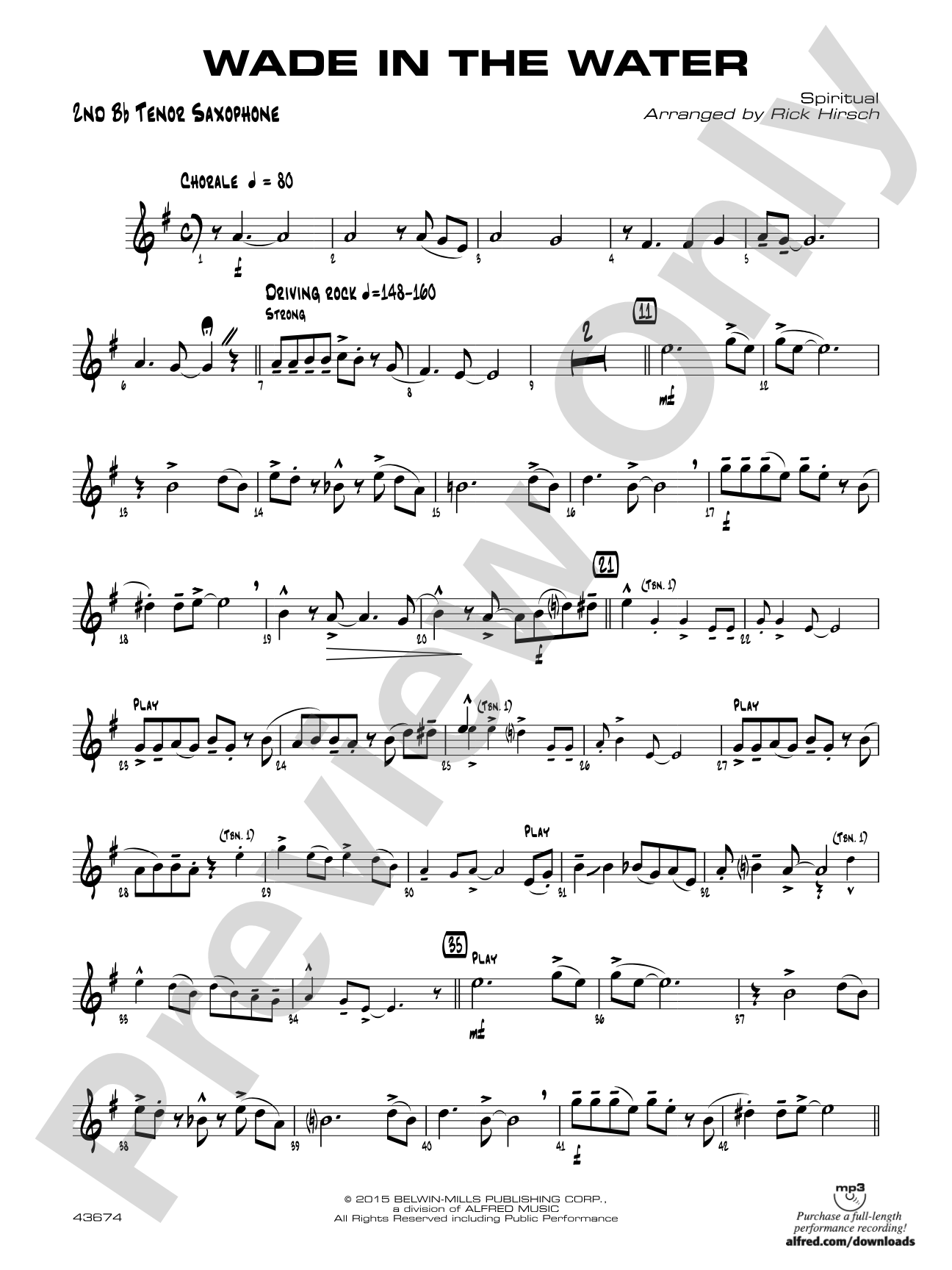 Wade in the Water: 2nd B-flat Tenor Saxophone