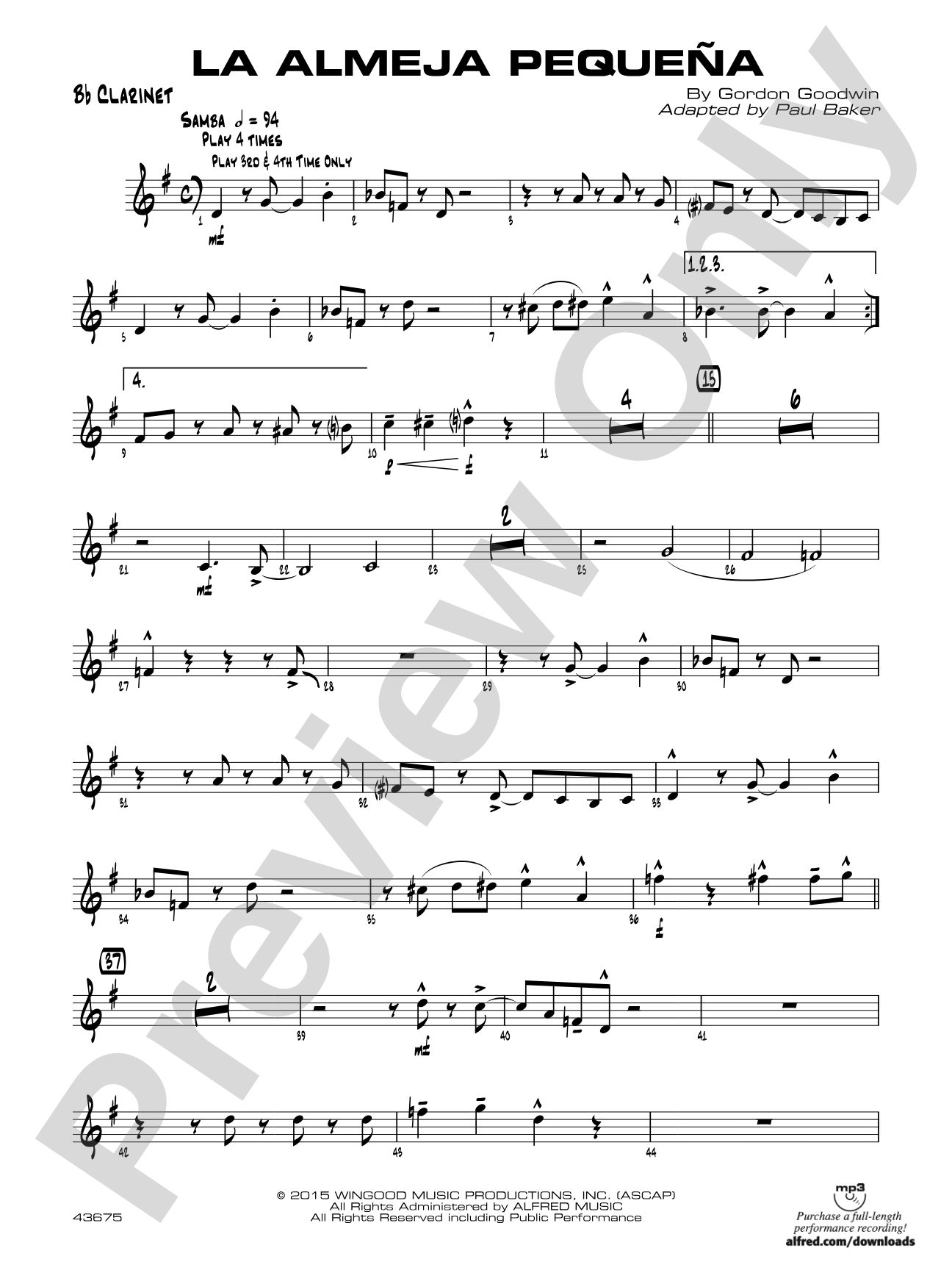 La Almeja Pequena: 1st B-flat Clarinet