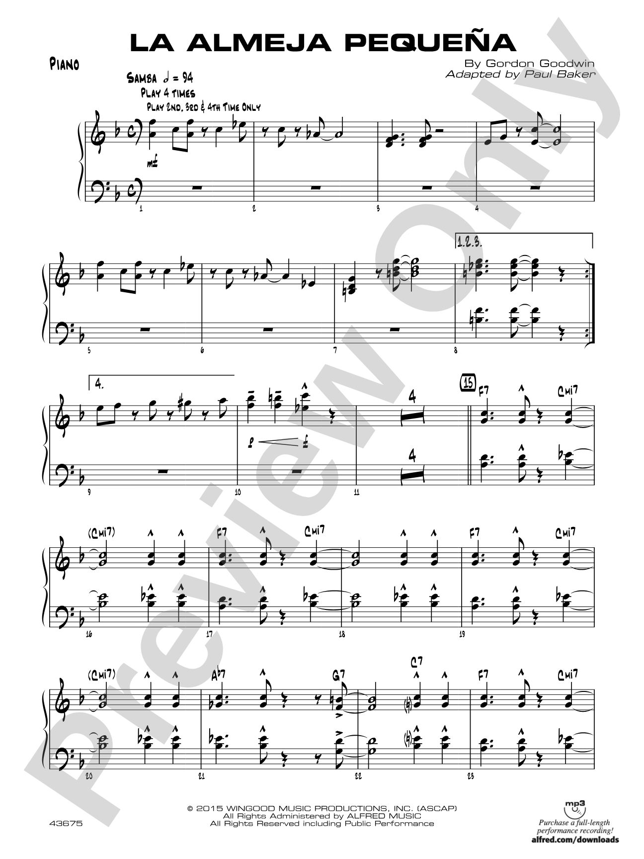 La Almeja Pequena: Piano Accompaniment