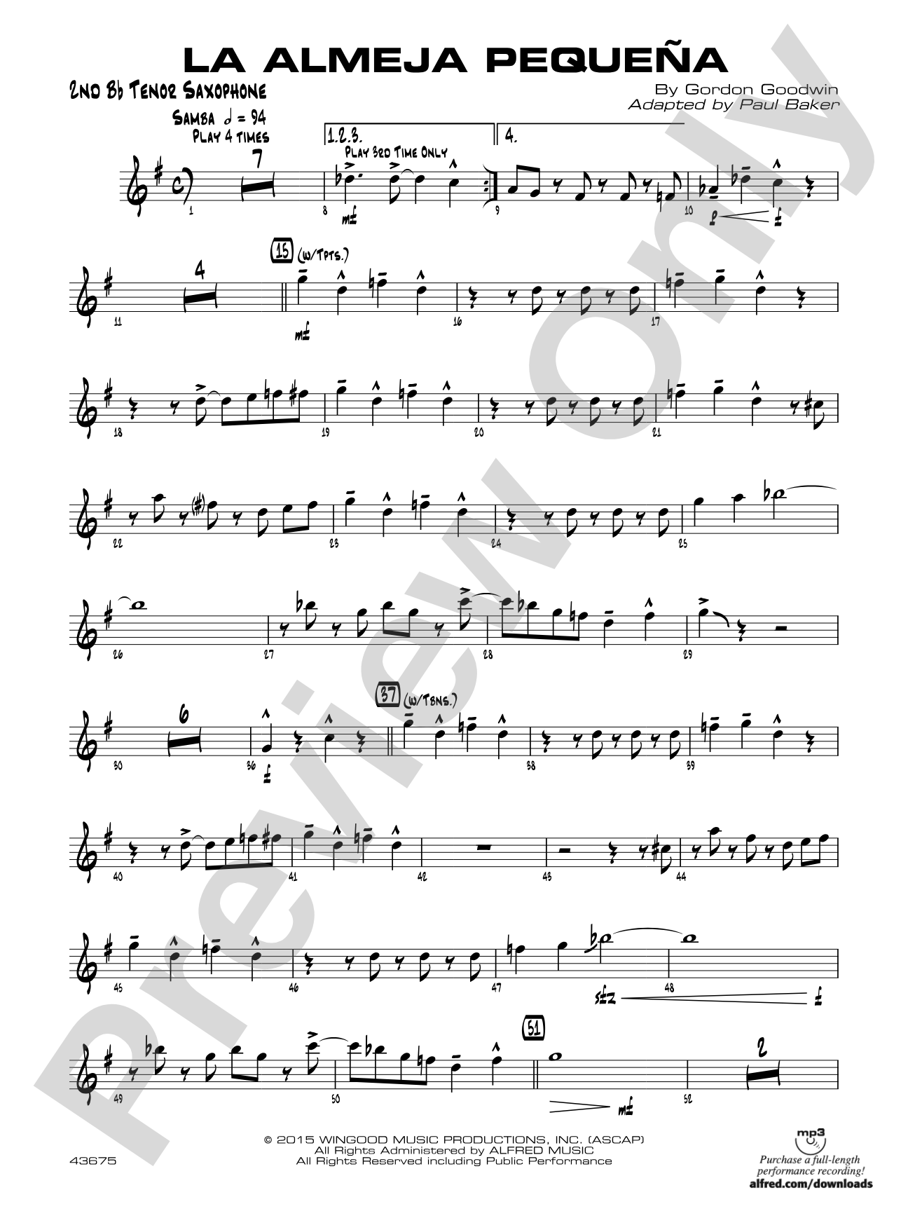 La Almeja Pequena: 2nd B-flat Tenor Saxophone
