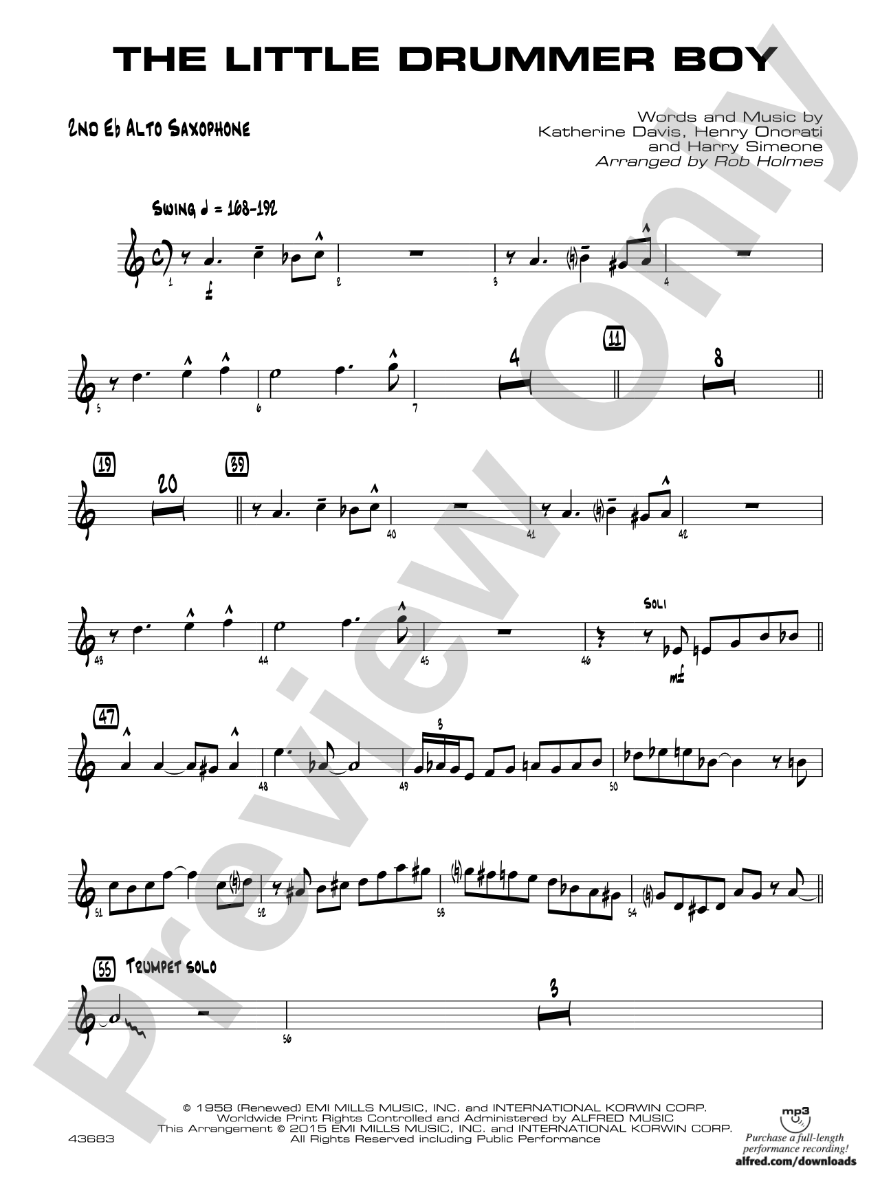 The Little Drummer Boy: 2nd E-flat Alto Saxophone