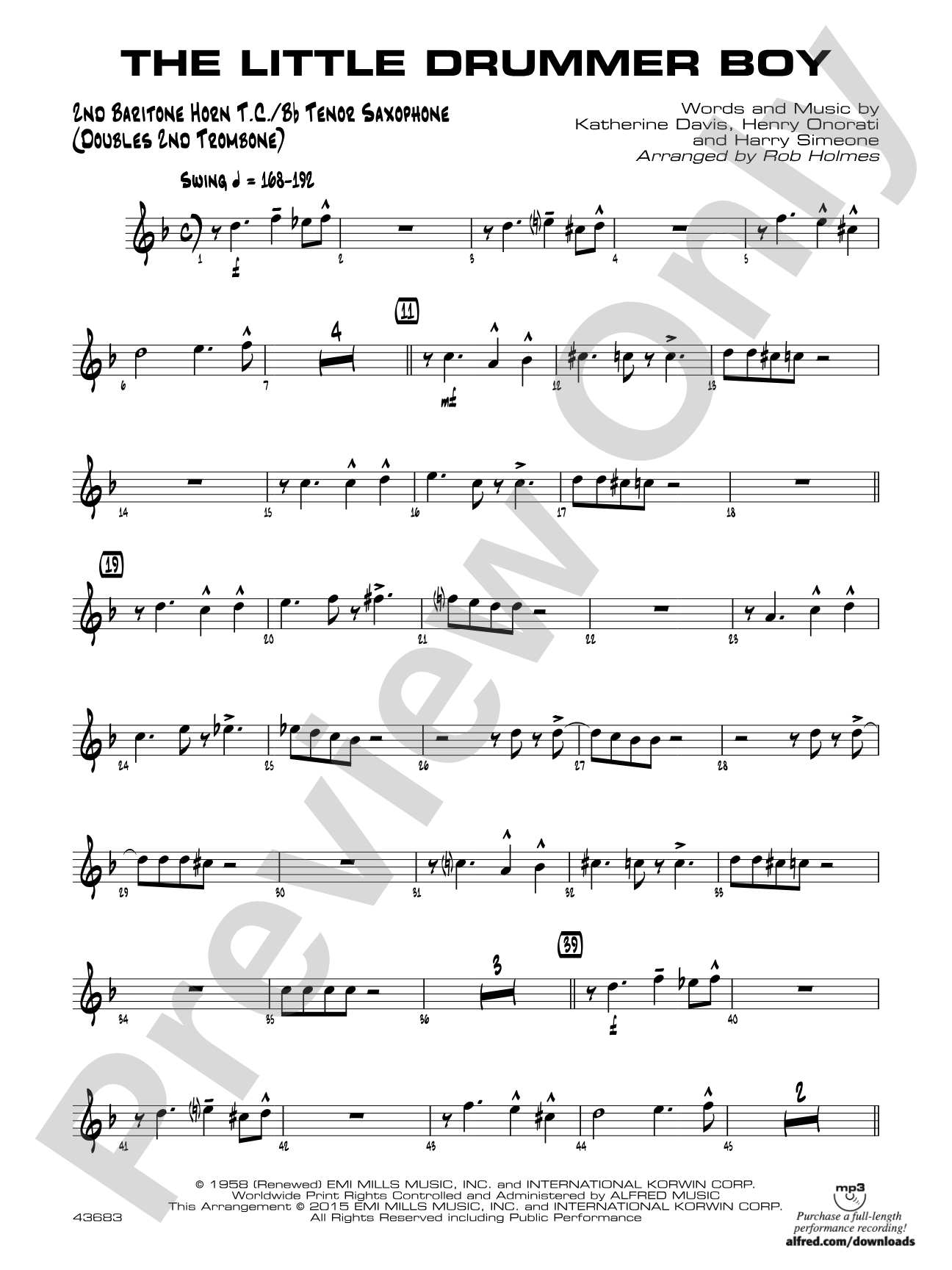 The Little Drummer Boy: 2nd Baritone T.C.
