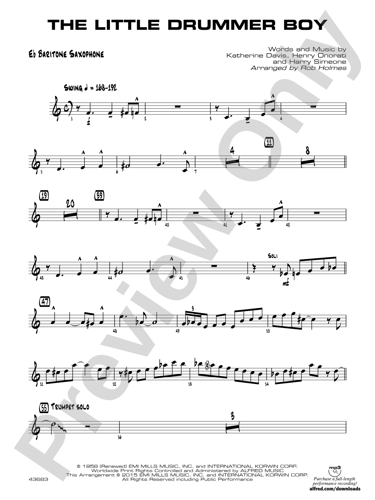 The Little Drummer Boy: E-flat Baritone Saxophone