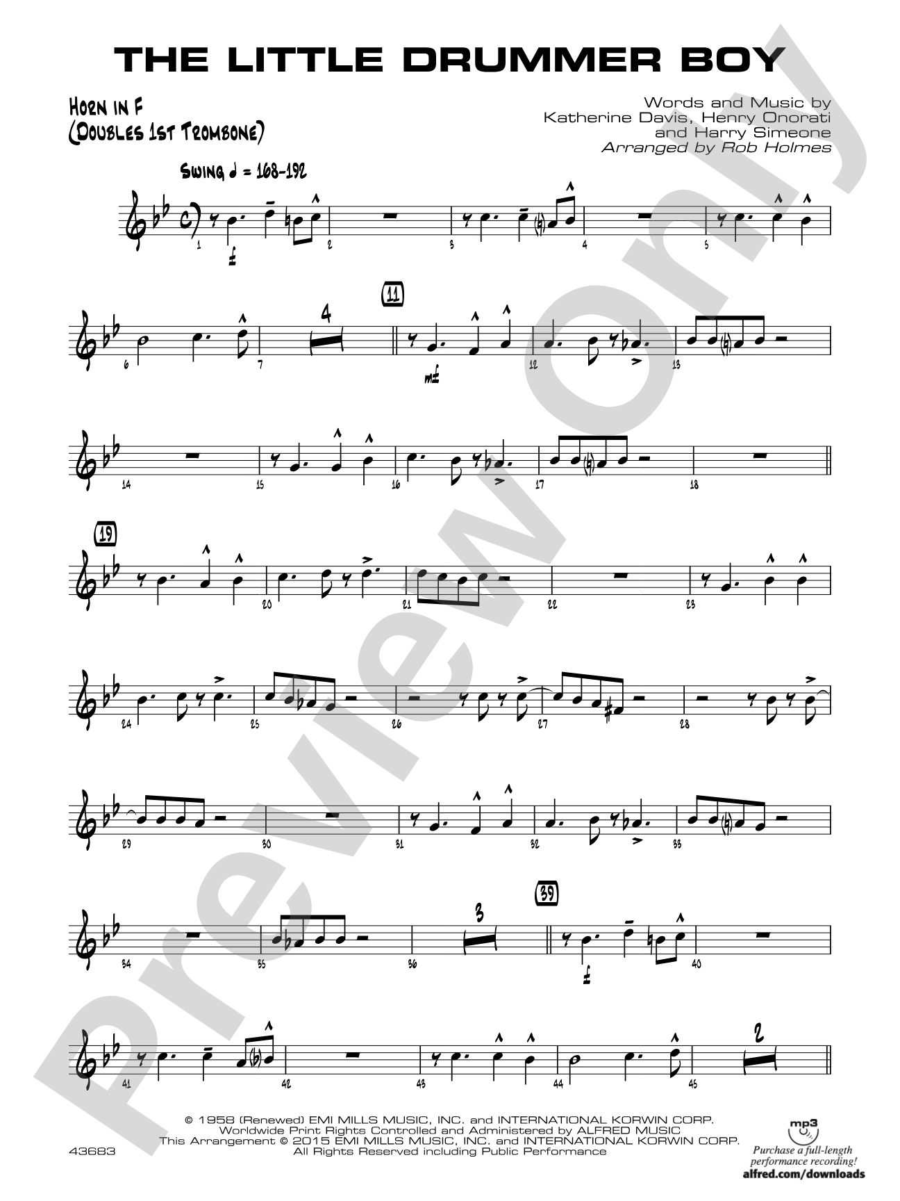 The Little Drummer Boy: 1st F Horn