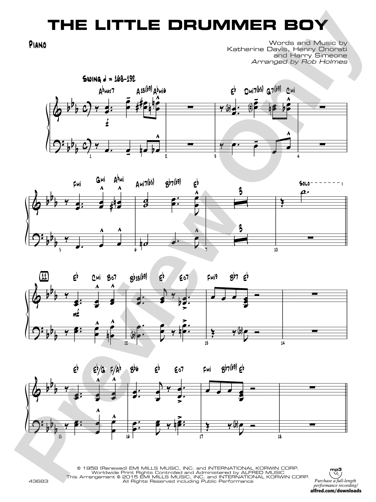 The Little Drummer Boy: Piano Accompaniment