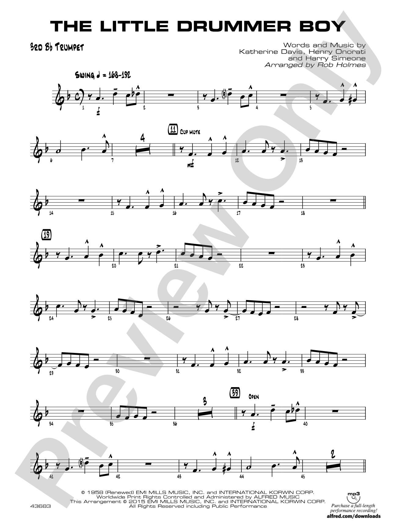 The Little Drummer Boy: 3rd B-flat Trumpet