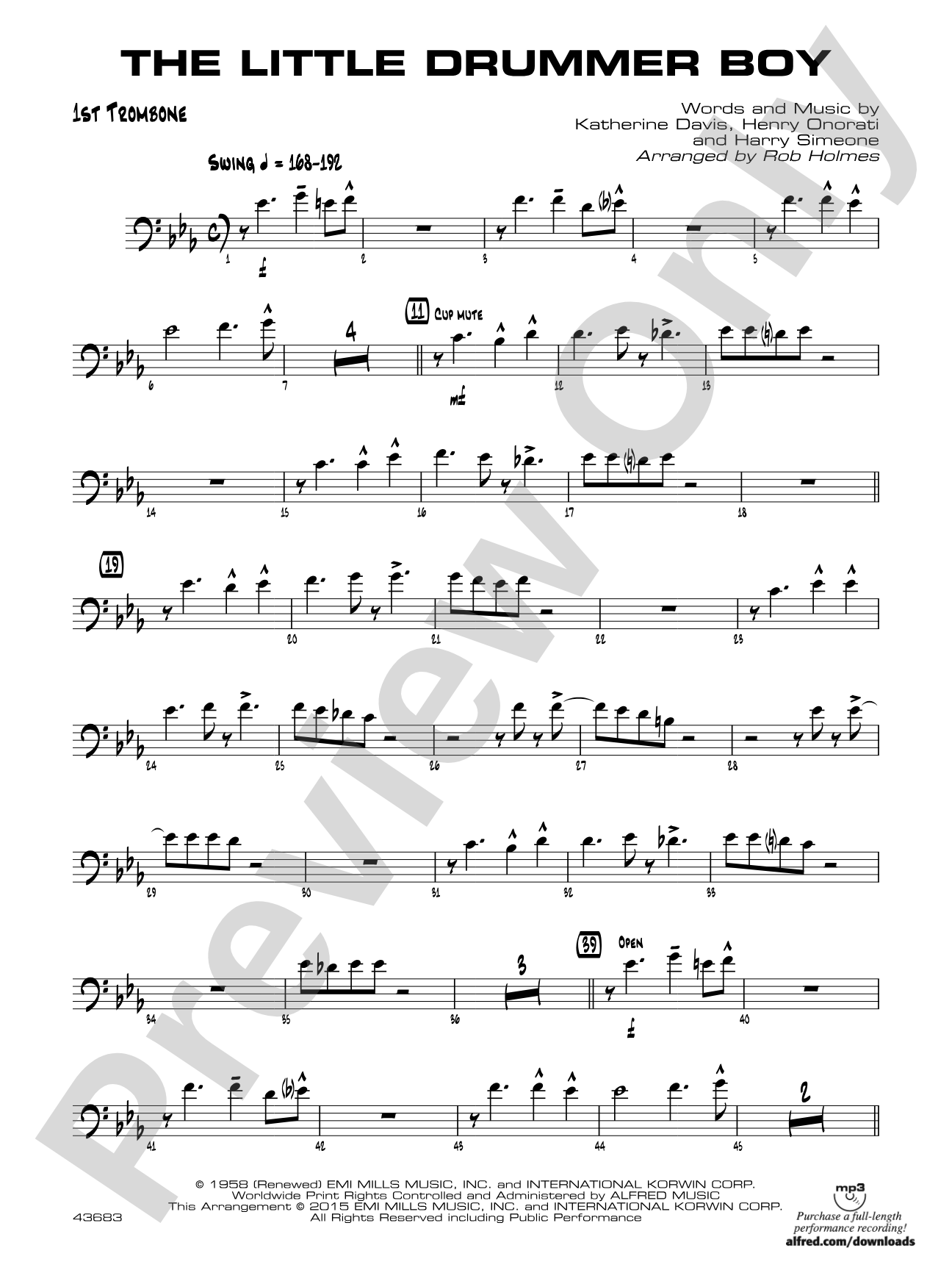 The Little Drummer Boy: 1st Trombone