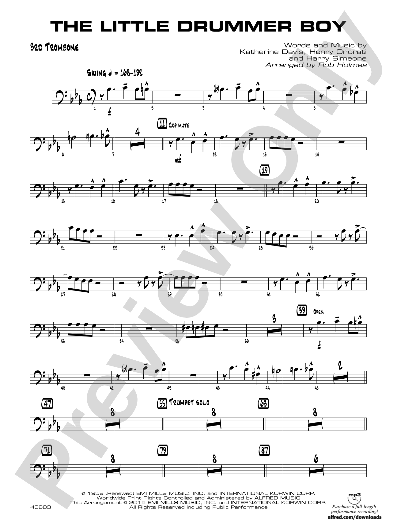 The Little Drummer Boy: 3rd Trombone
