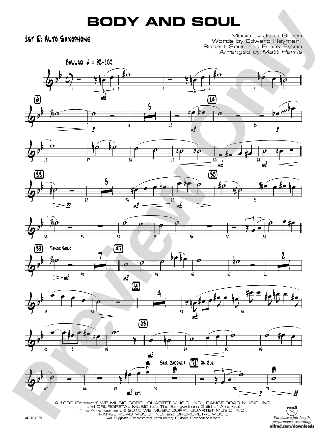 Body and Soul: E-flat Alto Saxophone