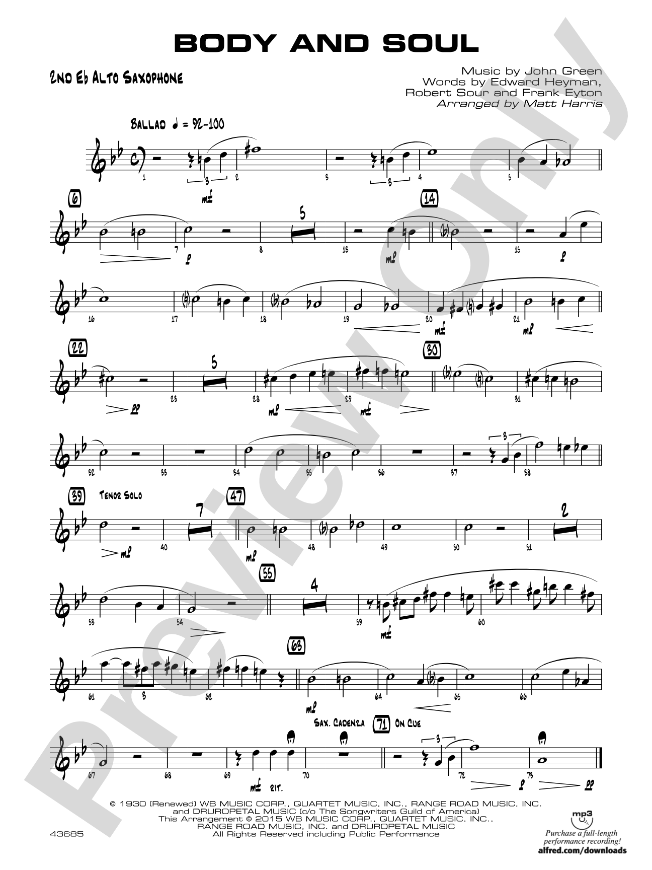 Body and Soul: 2nd E-flat Alto Saxophone