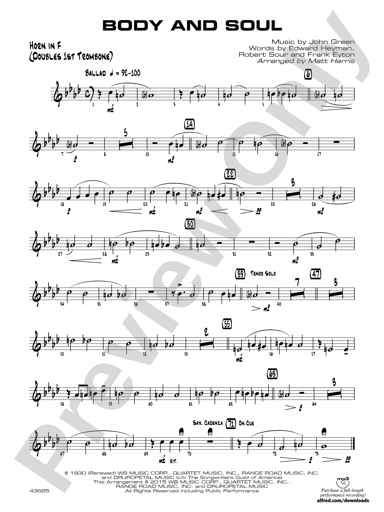 Body and Soul: 1st F Horn