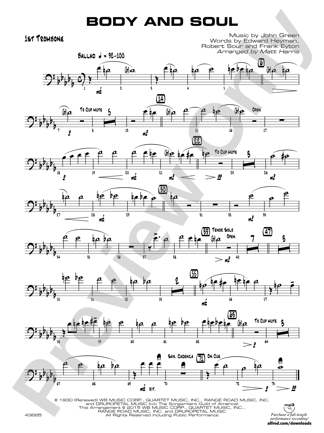 Body and Soul: 1st Trombone