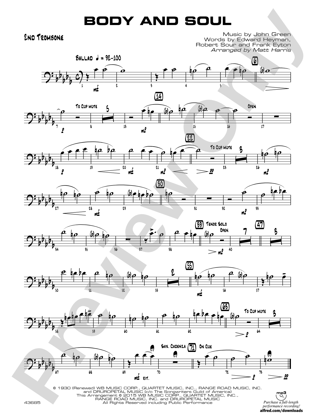 Body and Soul: 2nd Trombone