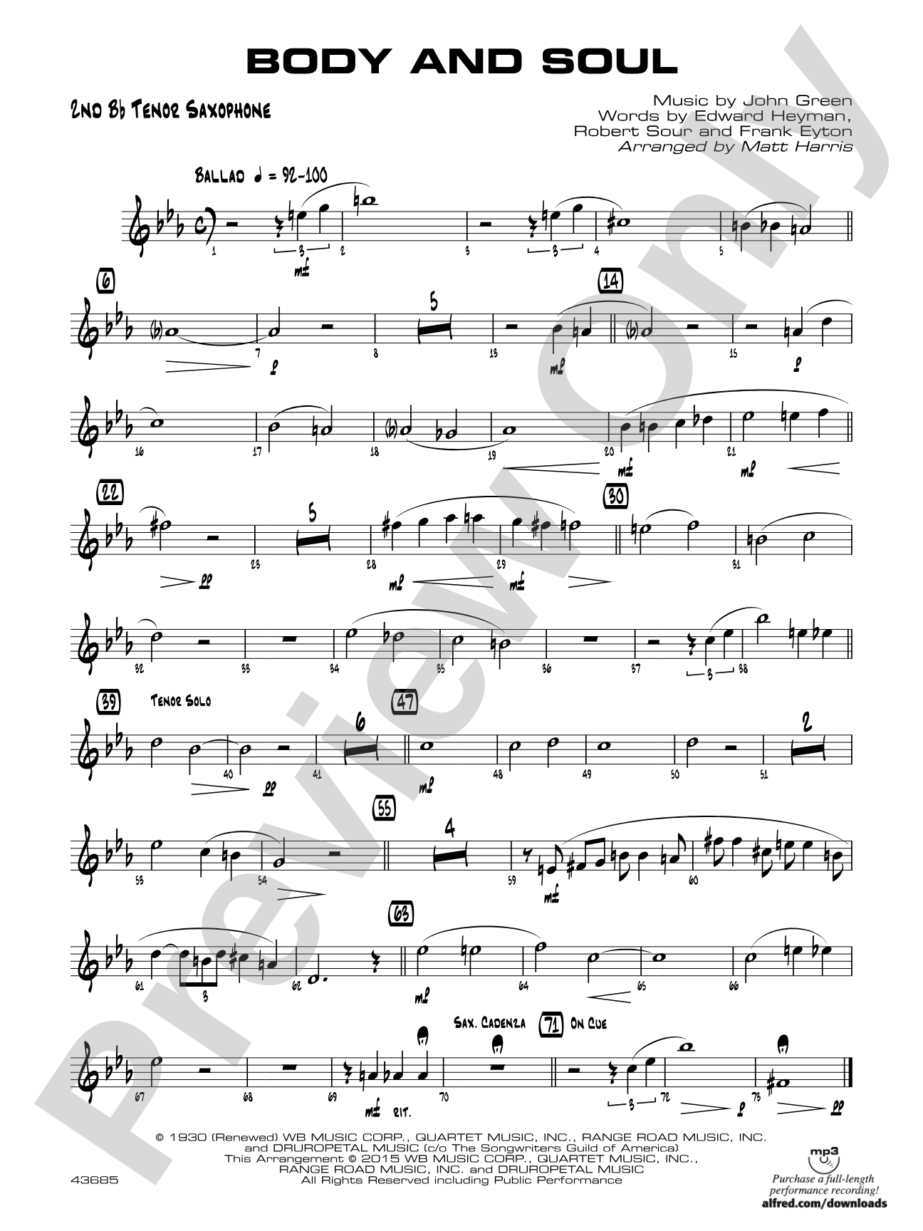 Body and Soul: 2nd B-flat Tenor Saxophone