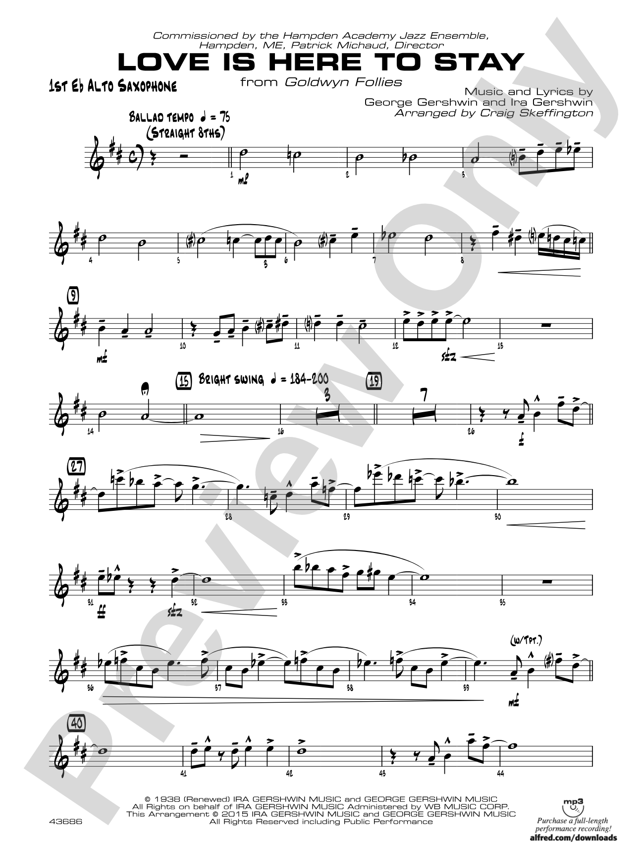 Love Is Here to Stay: E-flat Alto Saxophone