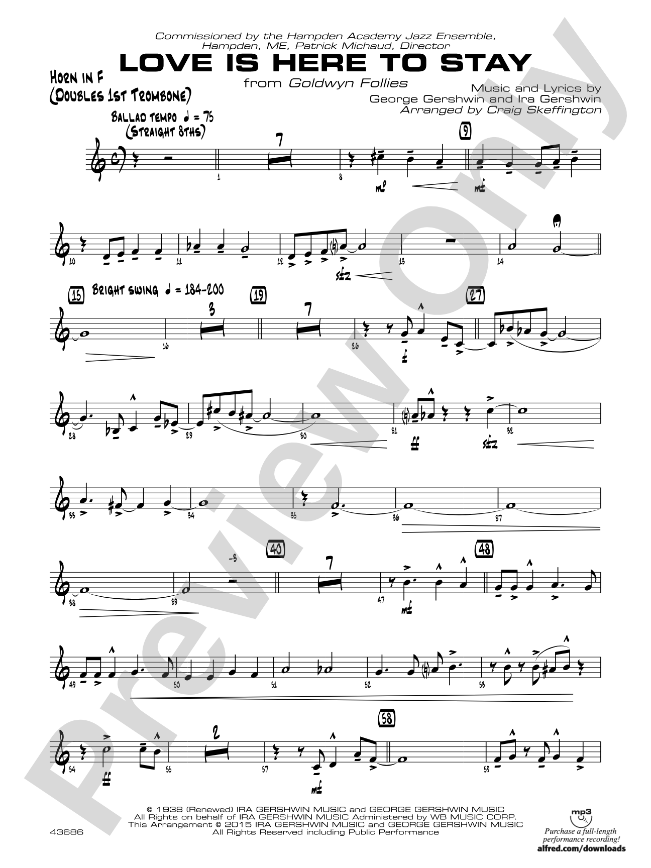 Love Is Here to Stay: 1st F Horn