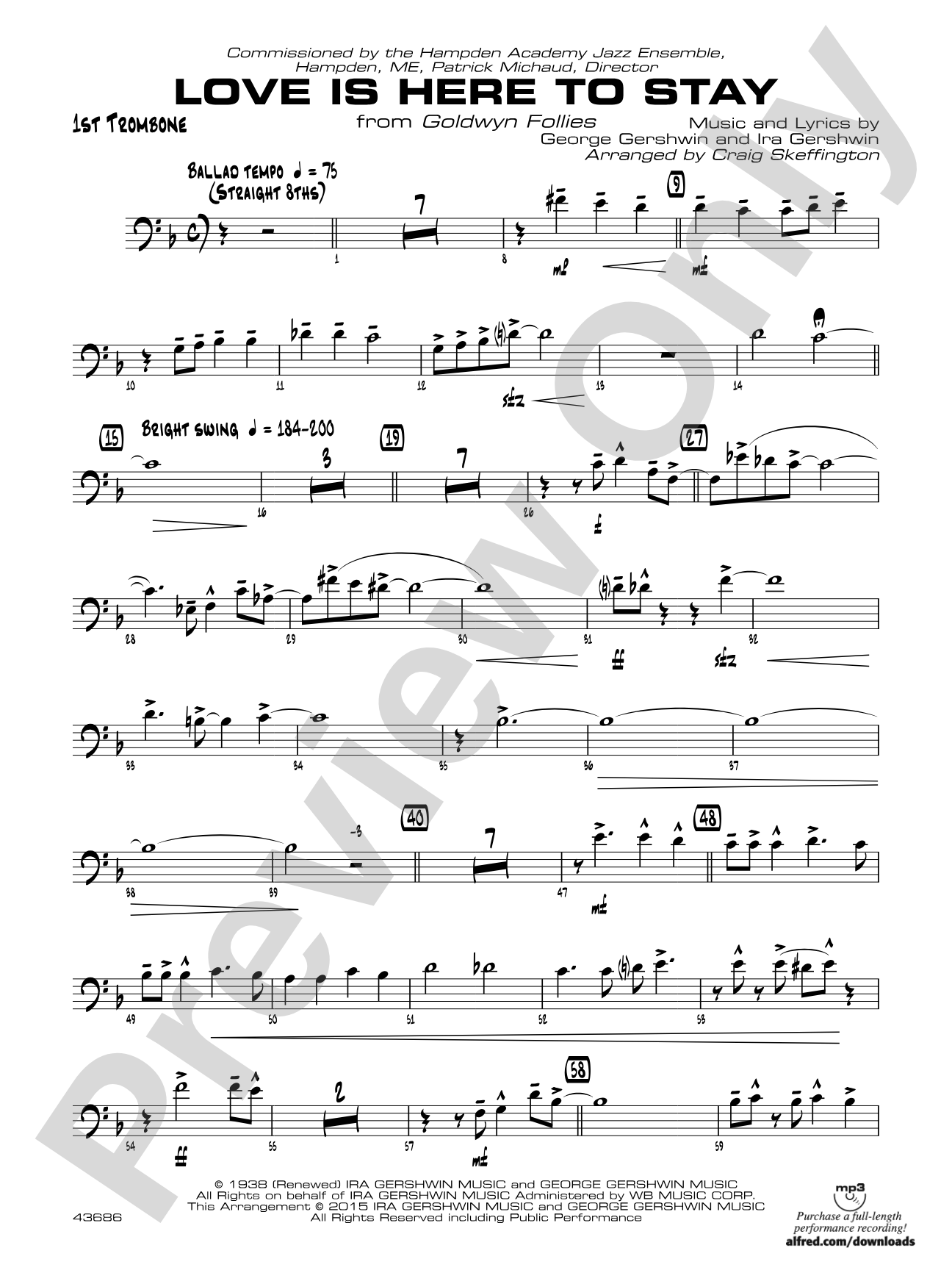Love Is Here to Stay: 1st Trombone