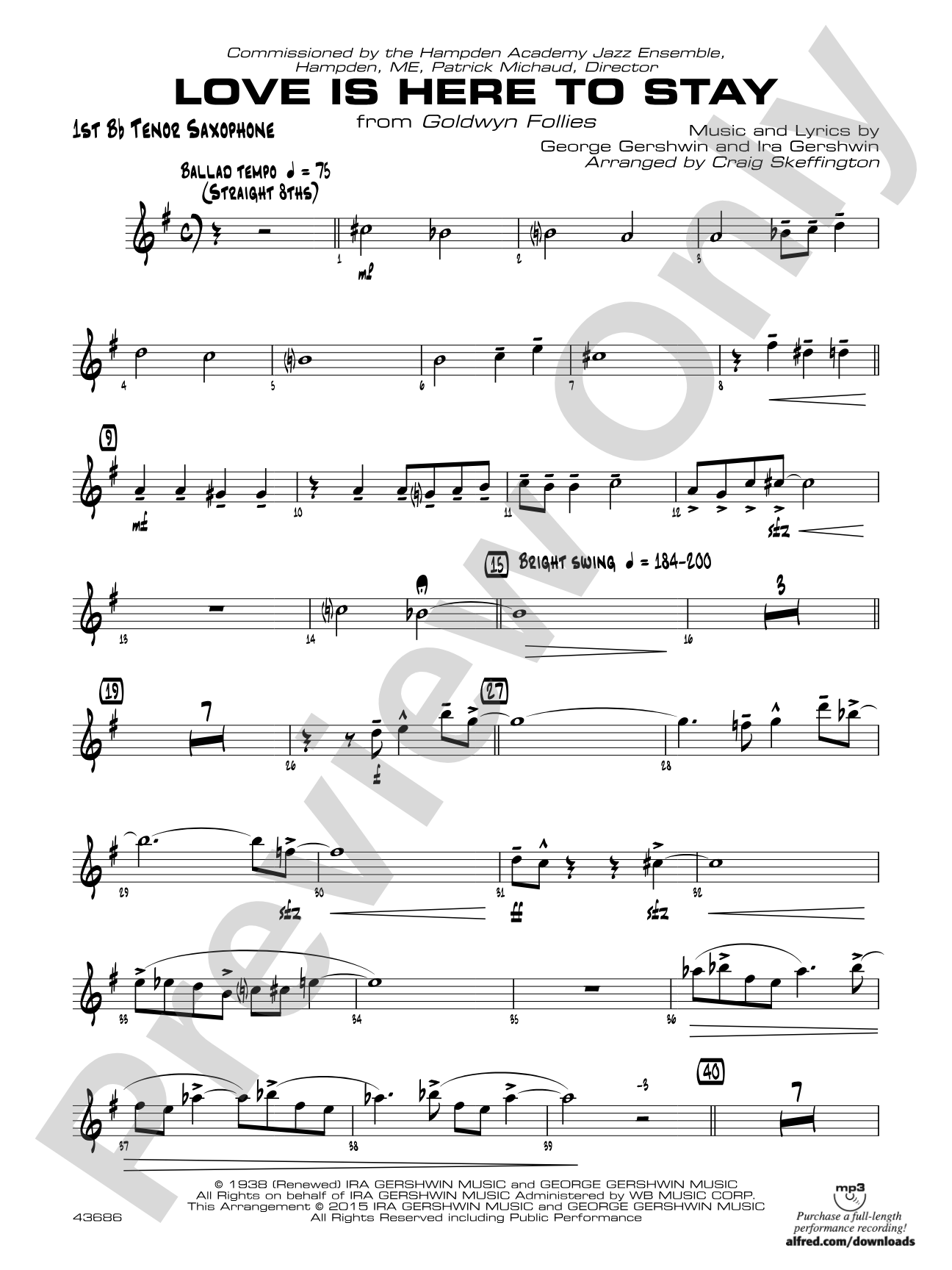 Love Is Here to Stay: B-flat Tenor Saxophone
