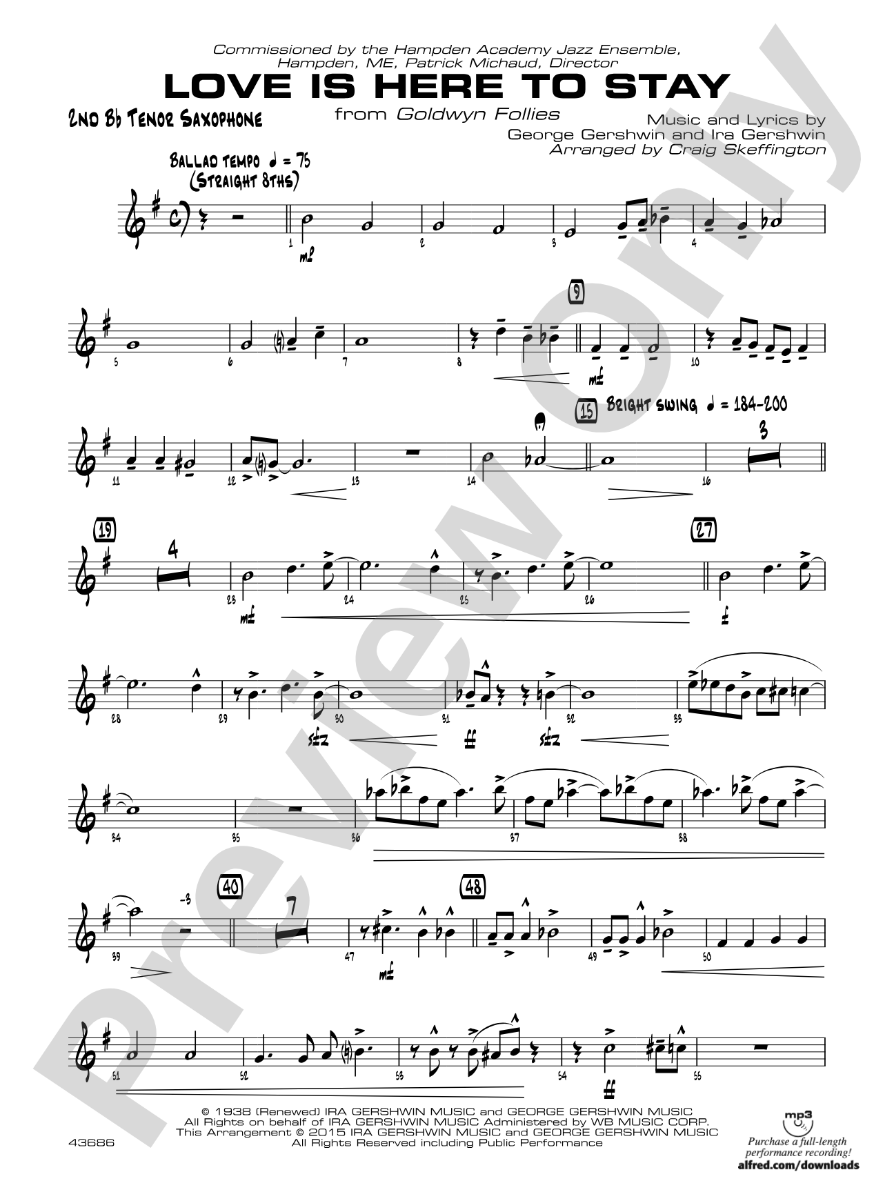 Love Is Here to Stay: 2nd B-flat Tenor Saxophone