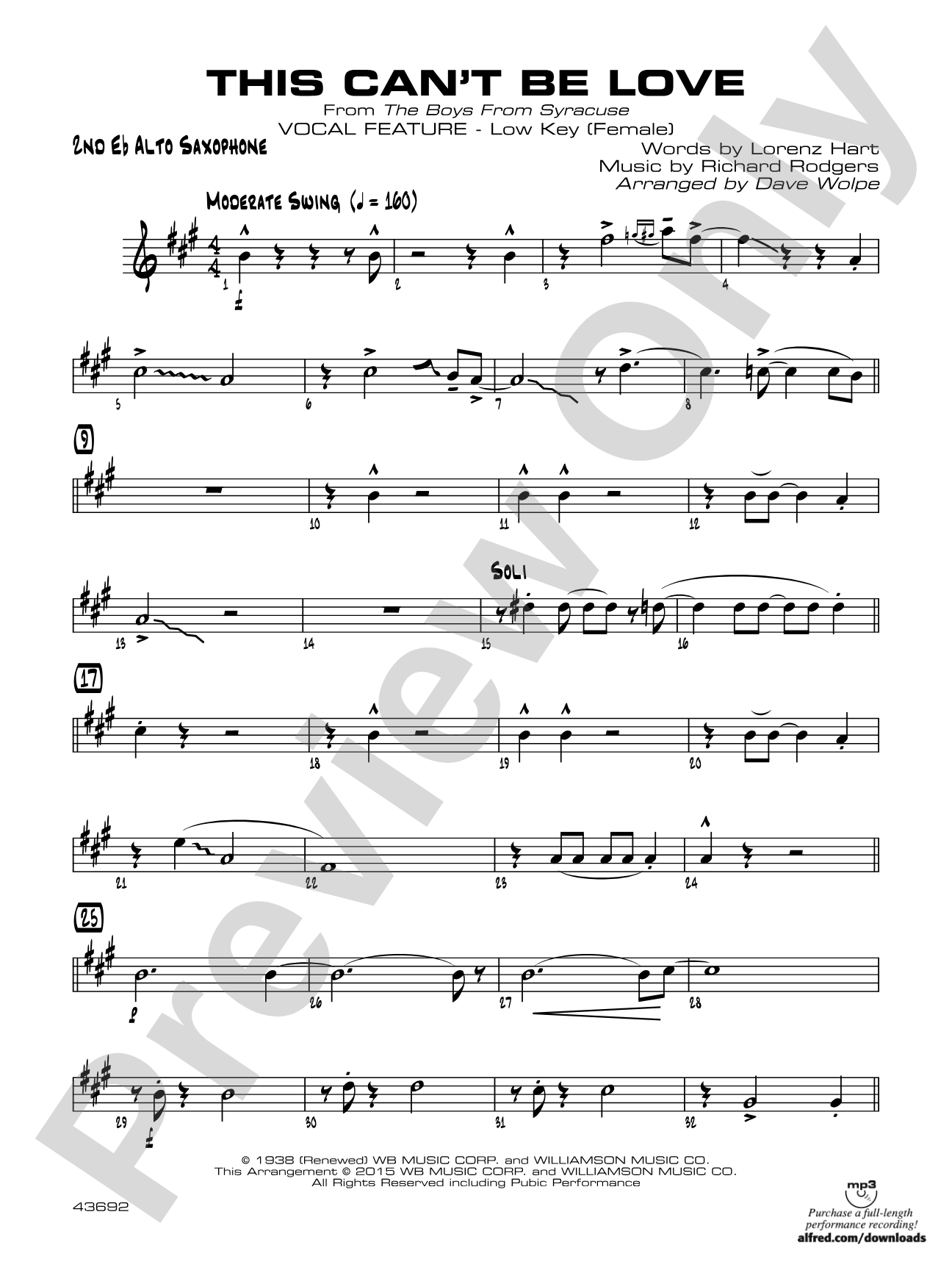 This Can't Be Love: 2nd E-flat Alto Saxophone
