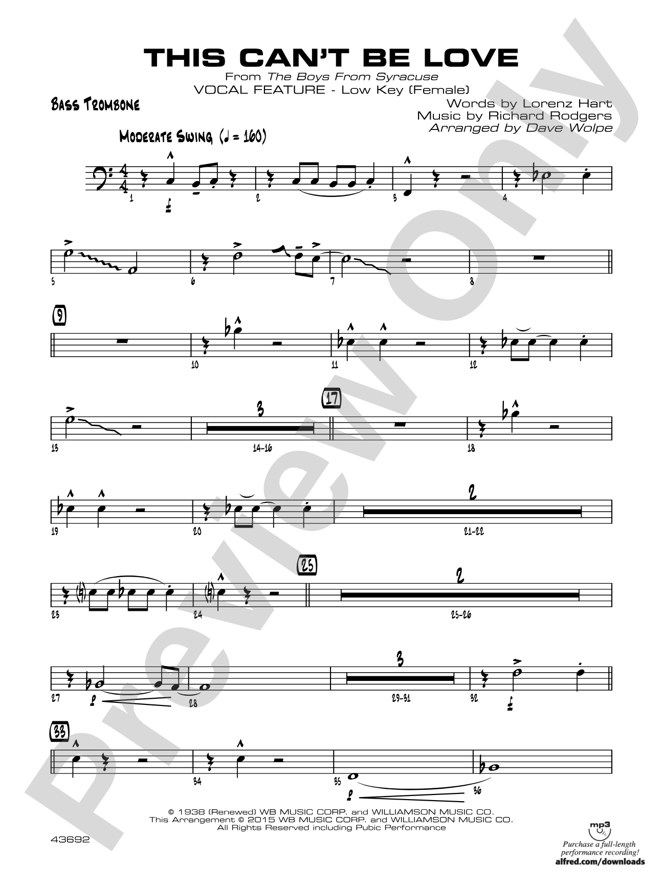 This Can't Be Love: Bass Trombone