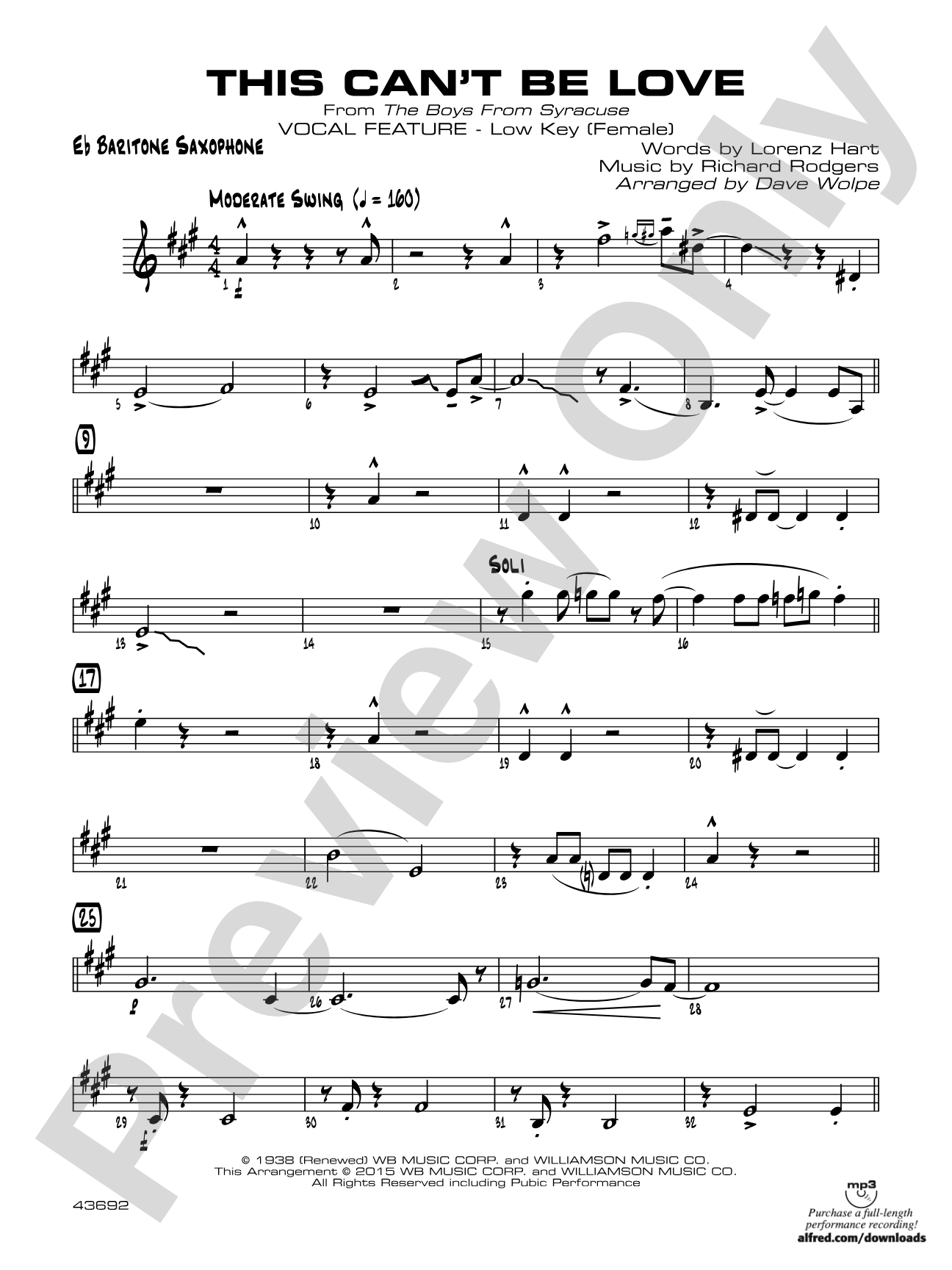 This Can't Be Love: E-flat Baritone Saxophone
