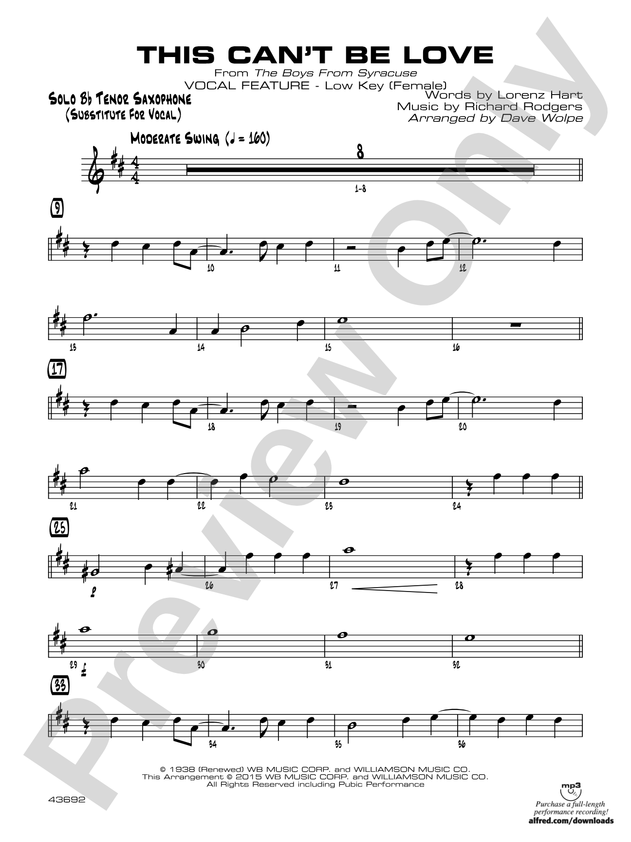 This Can't Be Love: Solo Tenor Saxophone