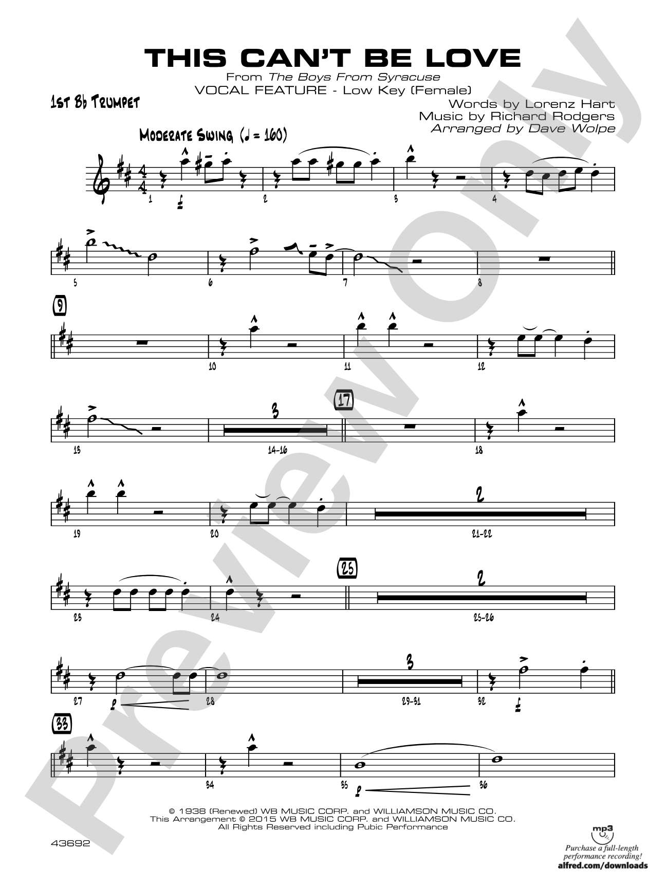 This Can't Be Love: 1st B-flat Trumpet