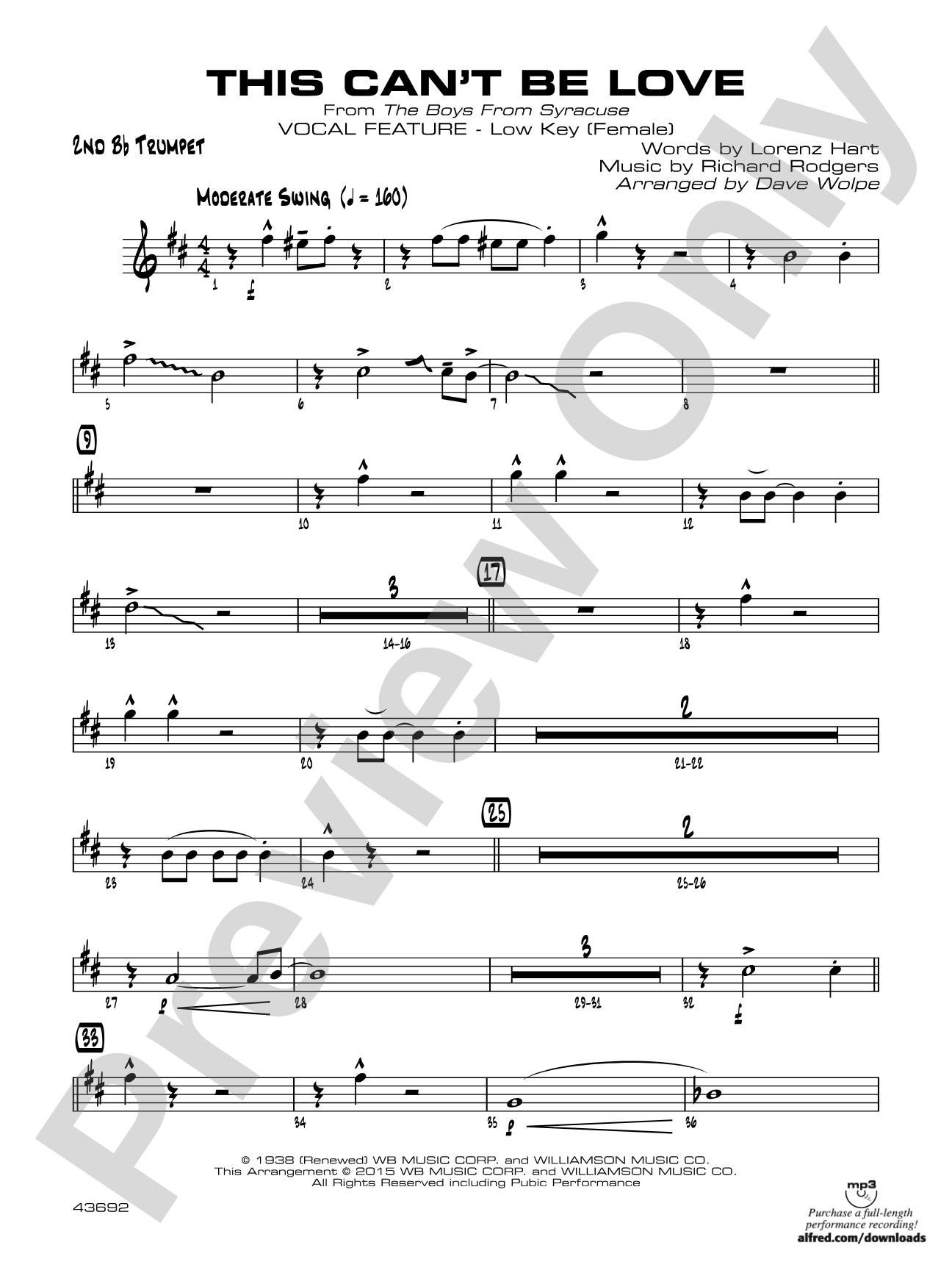 This Can't Be Love: 2nd B-flat Trumpet