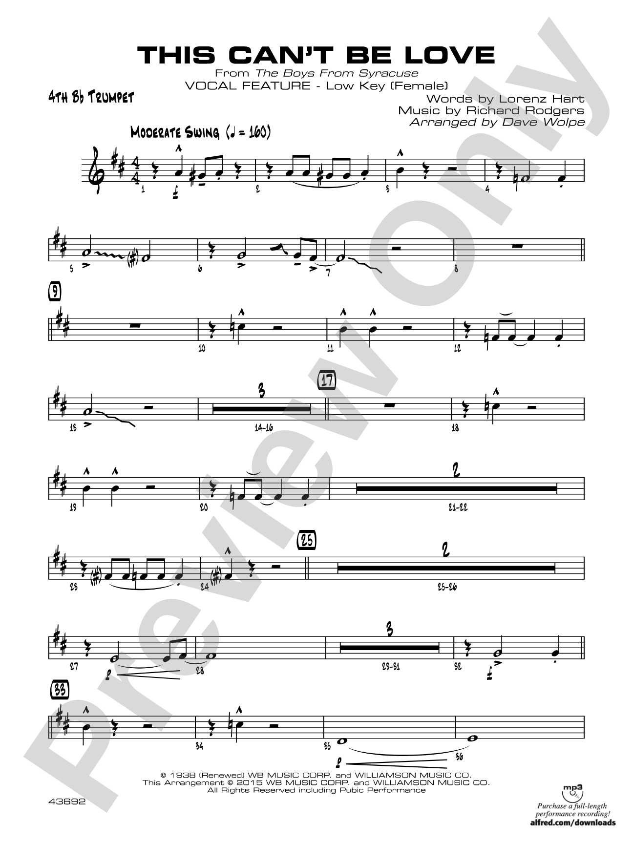 This Can't Be Love: 4th B-flat Trumpet