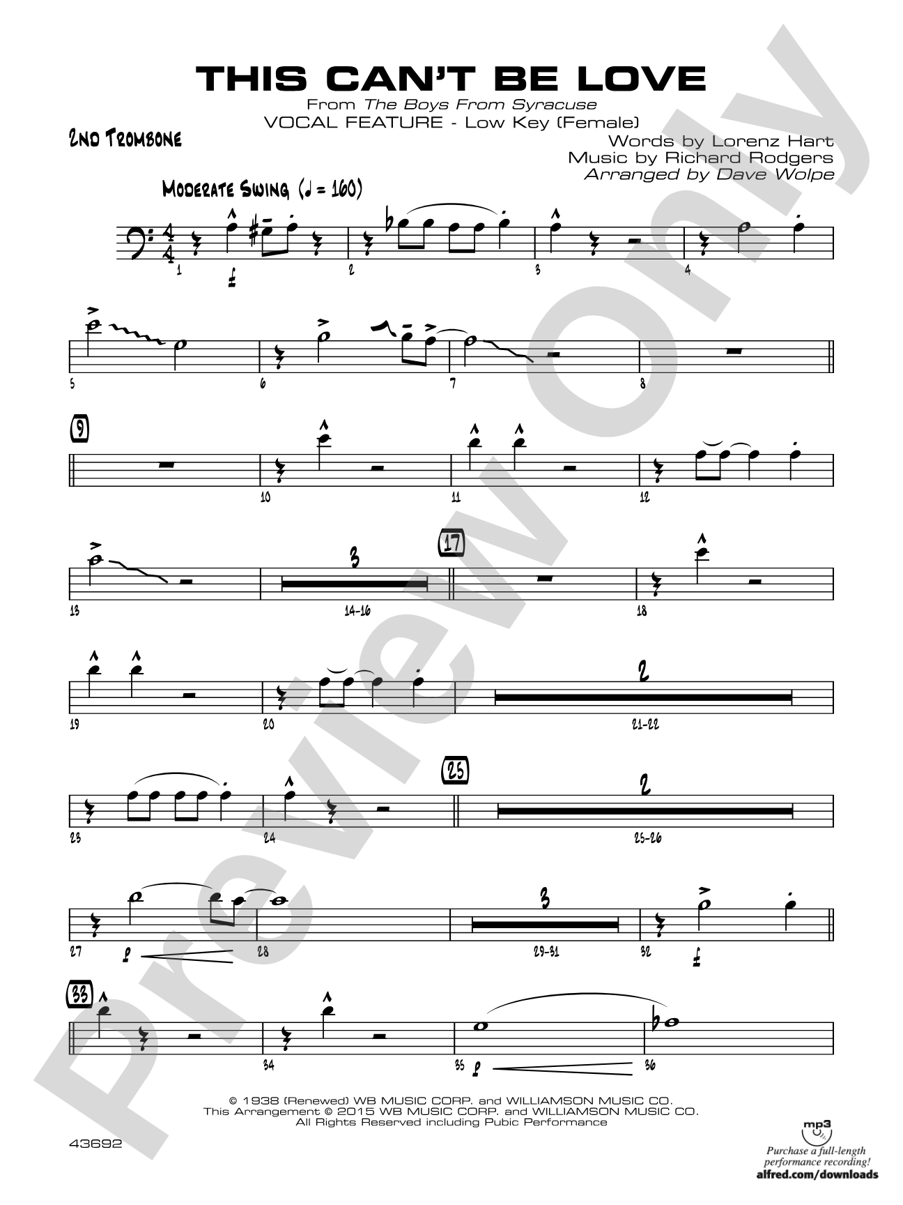 This Can't Be Love: 2nd Trombone