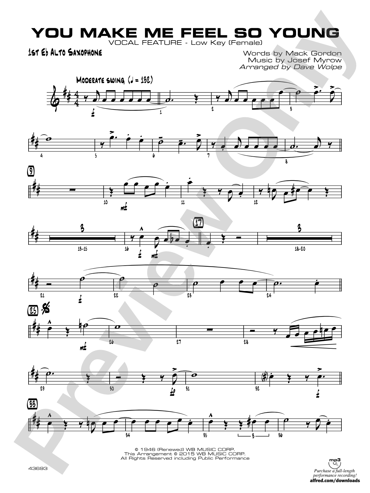 You Make Me Feel So Young: E-flat Alto Saxophone