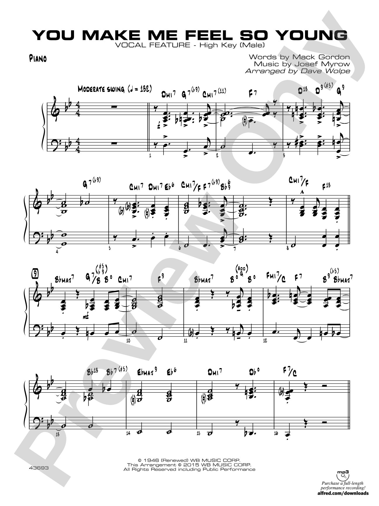 You Make Me Feel So Young: Piano (High Key - Male)