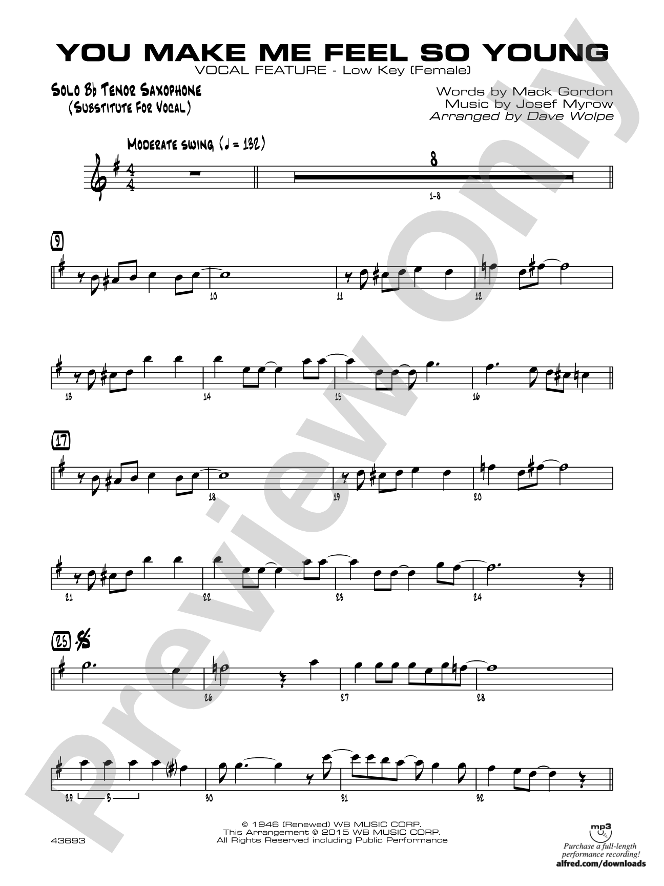 You Make Me Feel So Young: Solo Tenor Saxophone