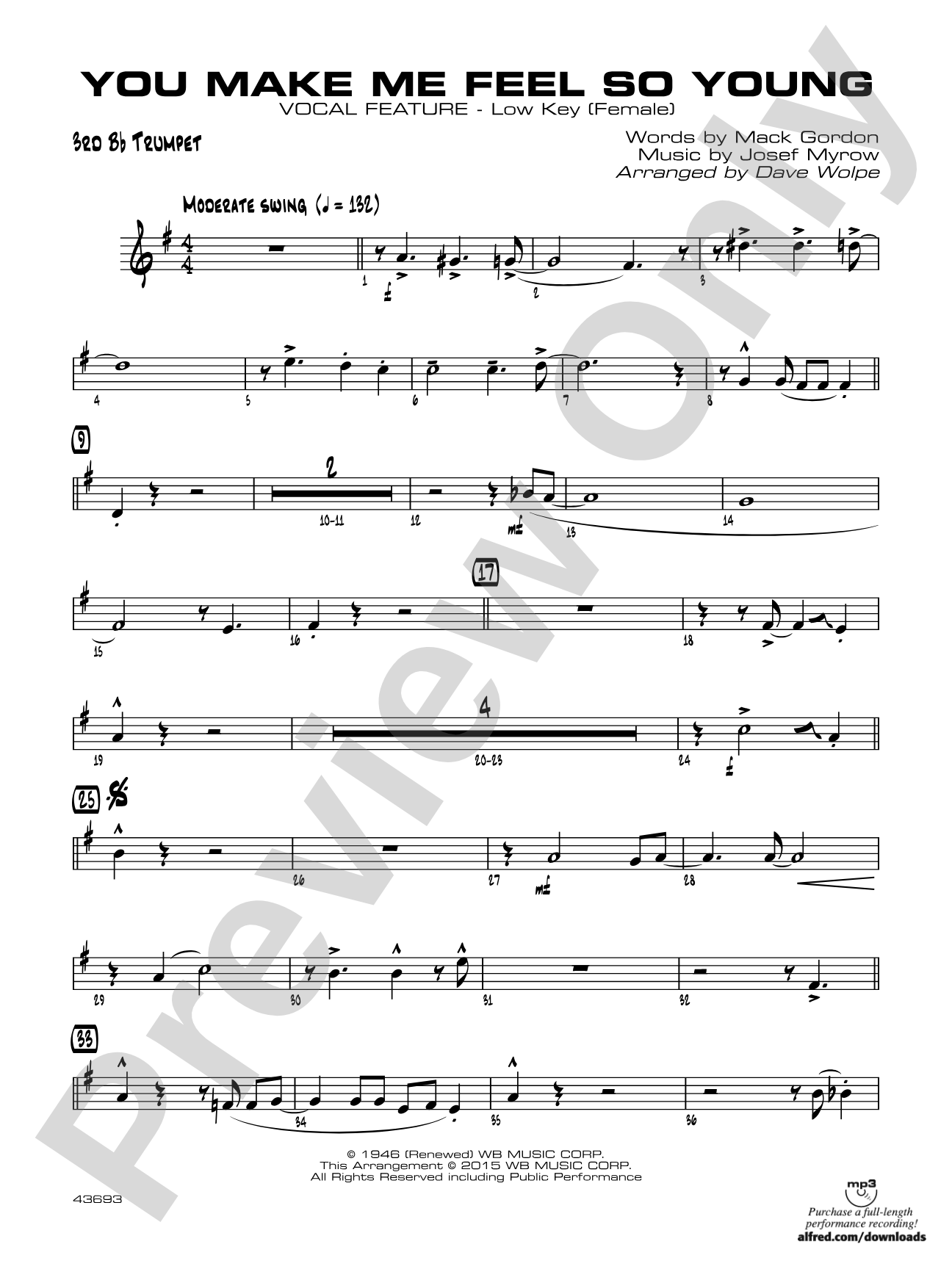 You Make Me Feel So Young: 3rd B-flat Trumpet