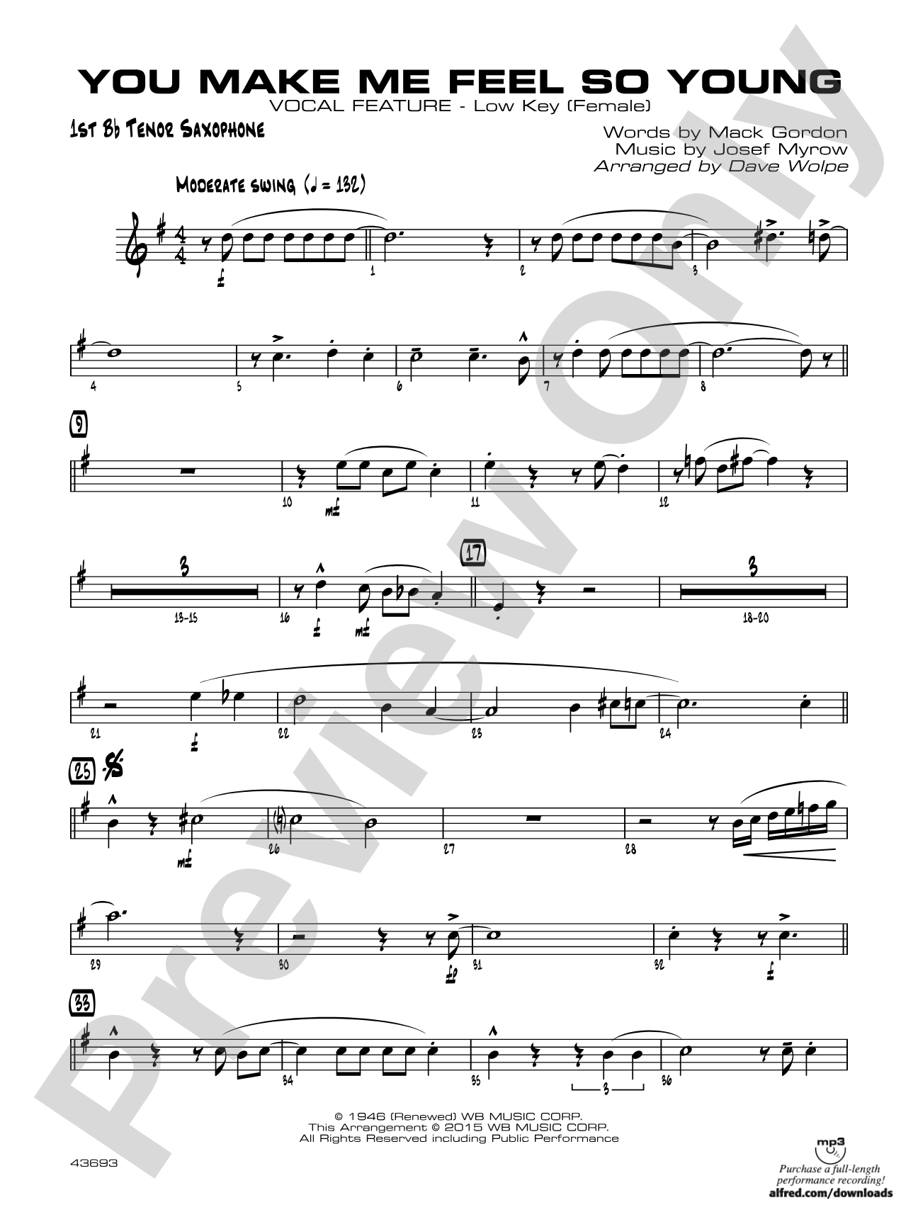 You Make Me Feel So Young: B-flat Tenor Saxophone