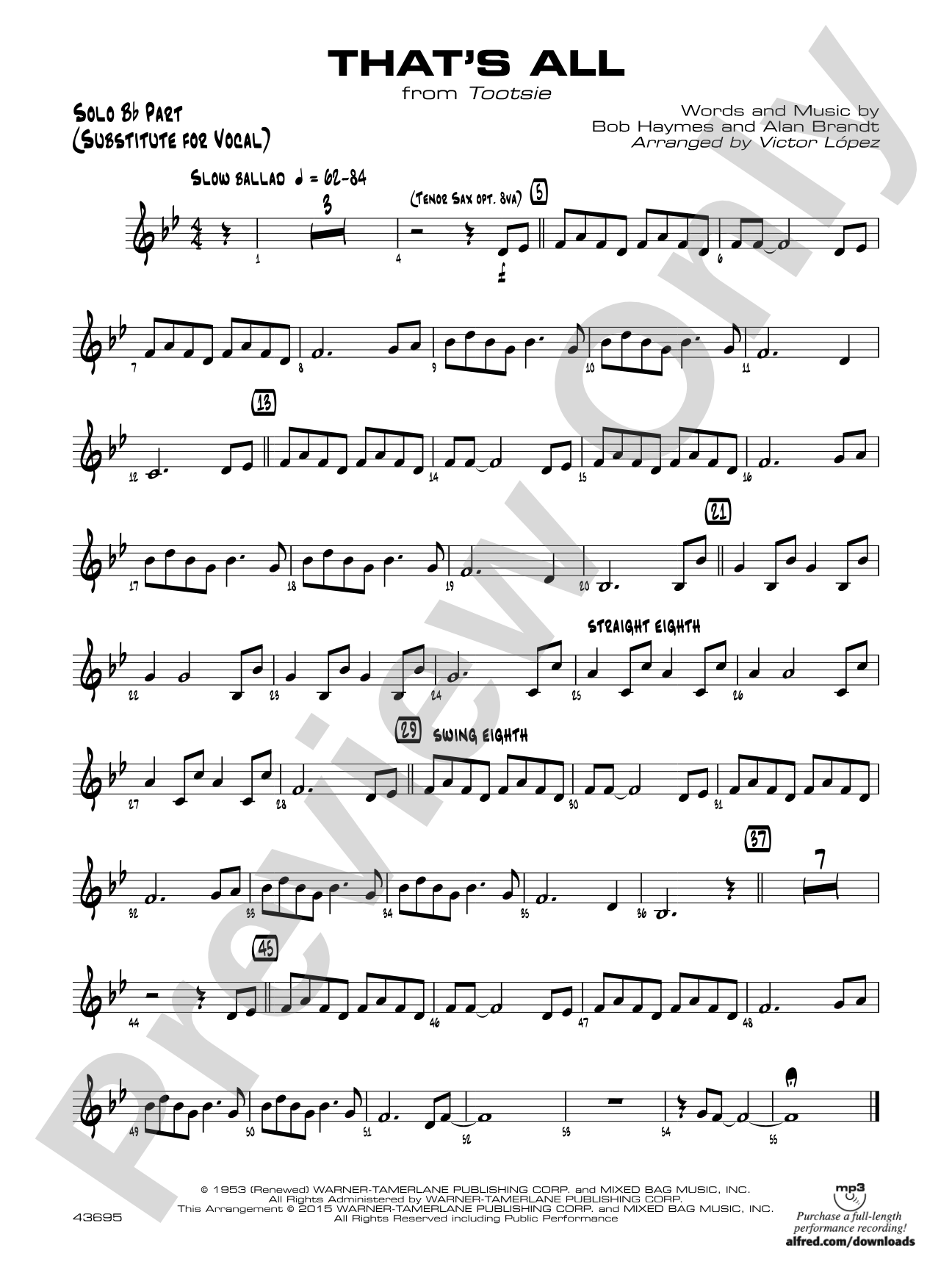 That's All: Solo Bb Part (Substitute for Vocal)