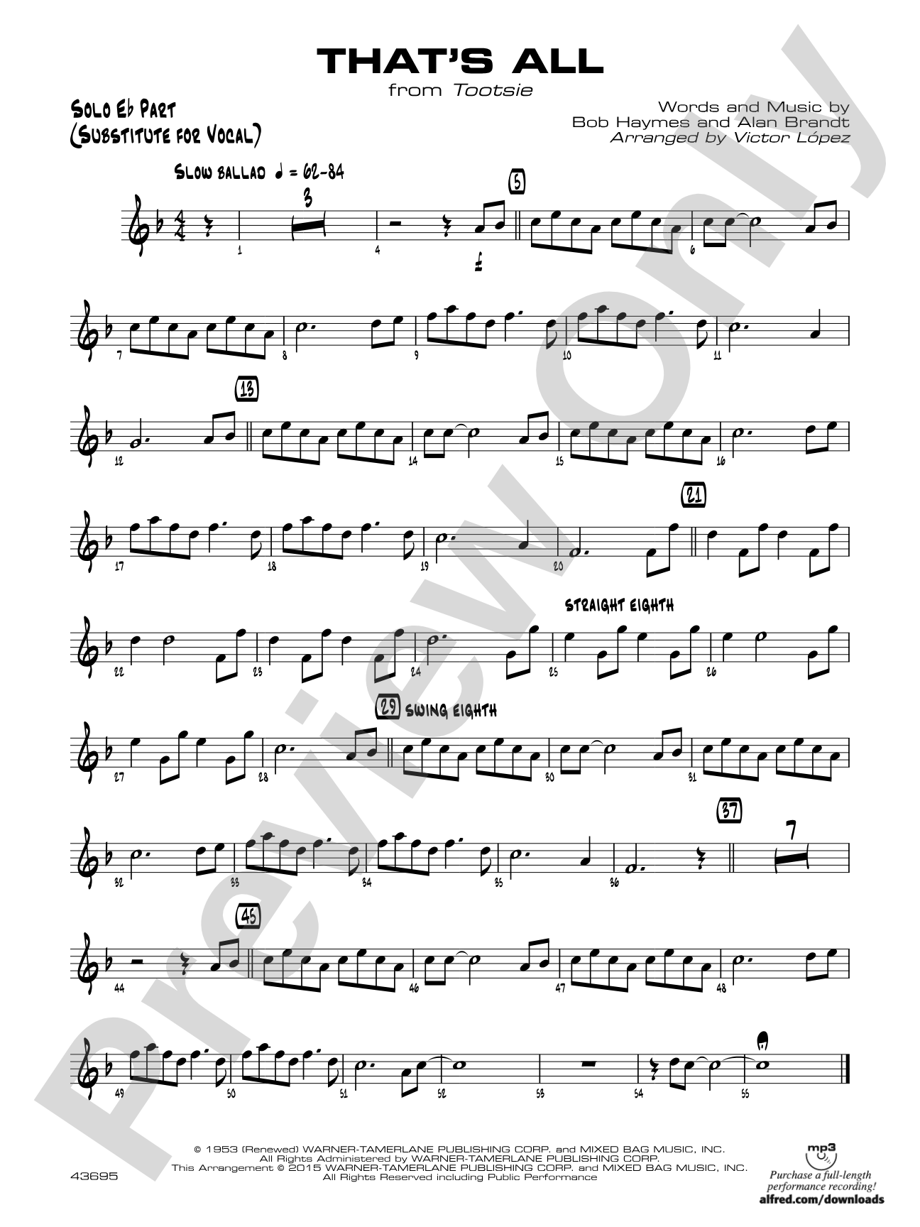 That's All: Solo Eb Part (Substitute for Vocal)