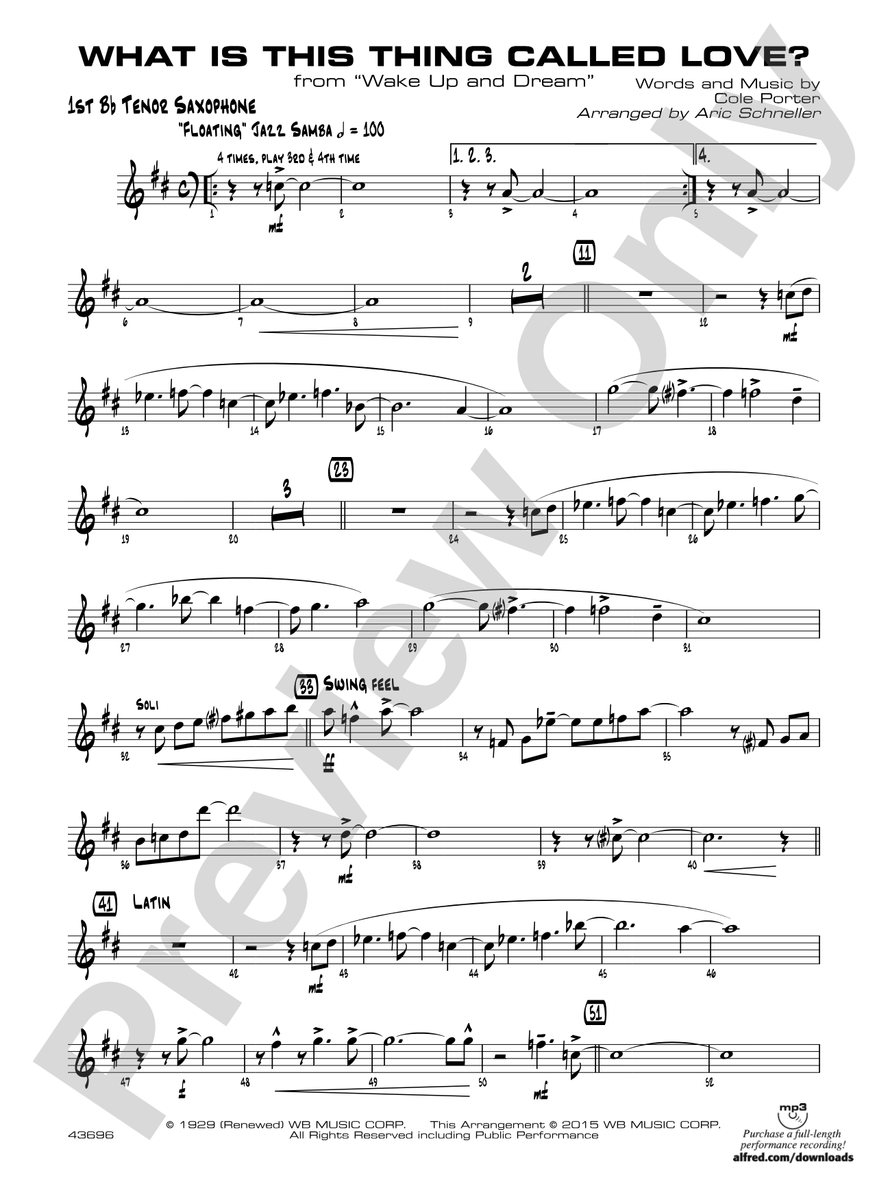 What Is This Thing Called Love? (from Wake Up and Dream): B-flat Tenor Saxophone