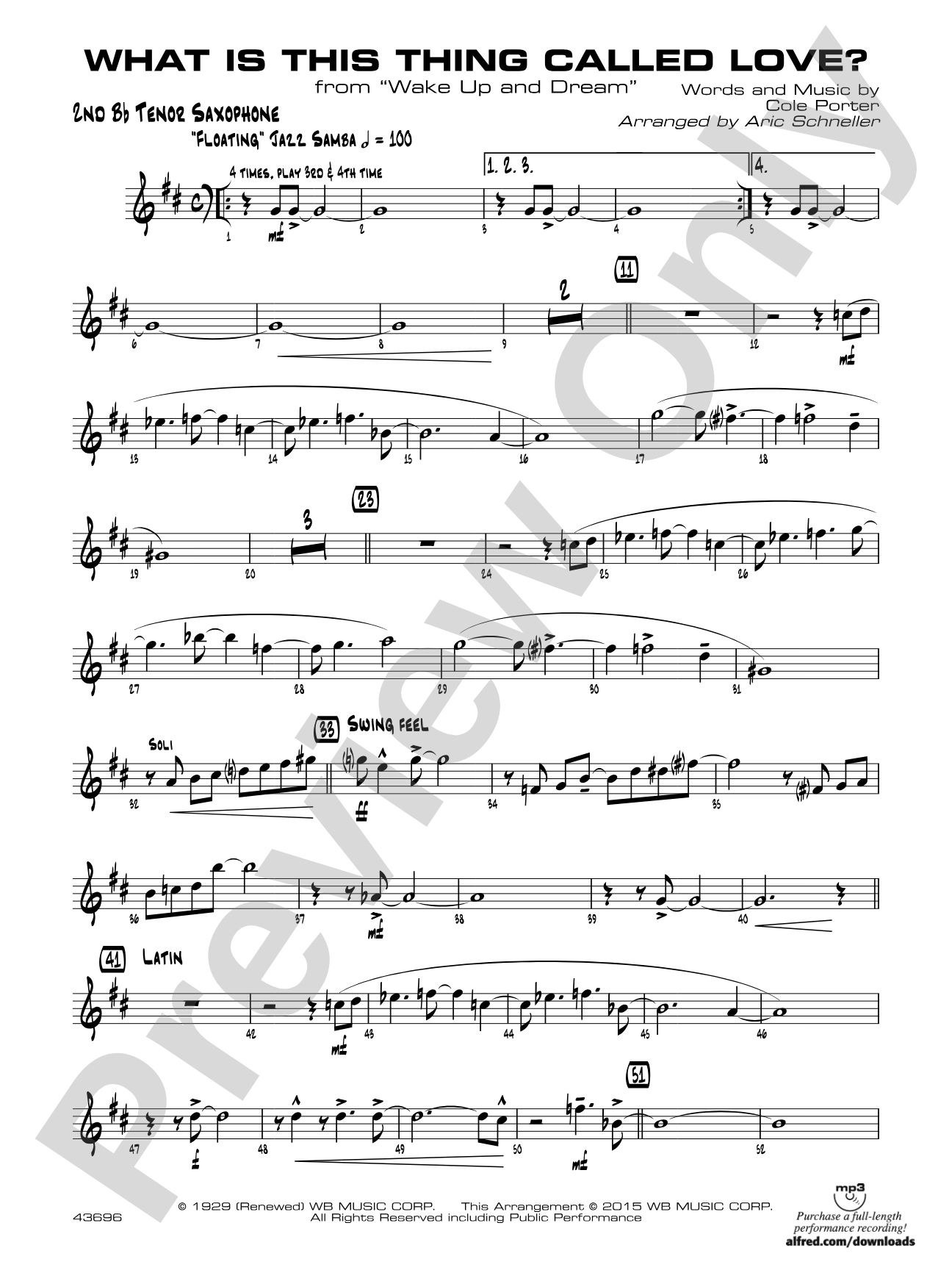 What Is This Thing Called Love? (from Wake Up and Dream): 2nd B-flat Tenor Saxophone